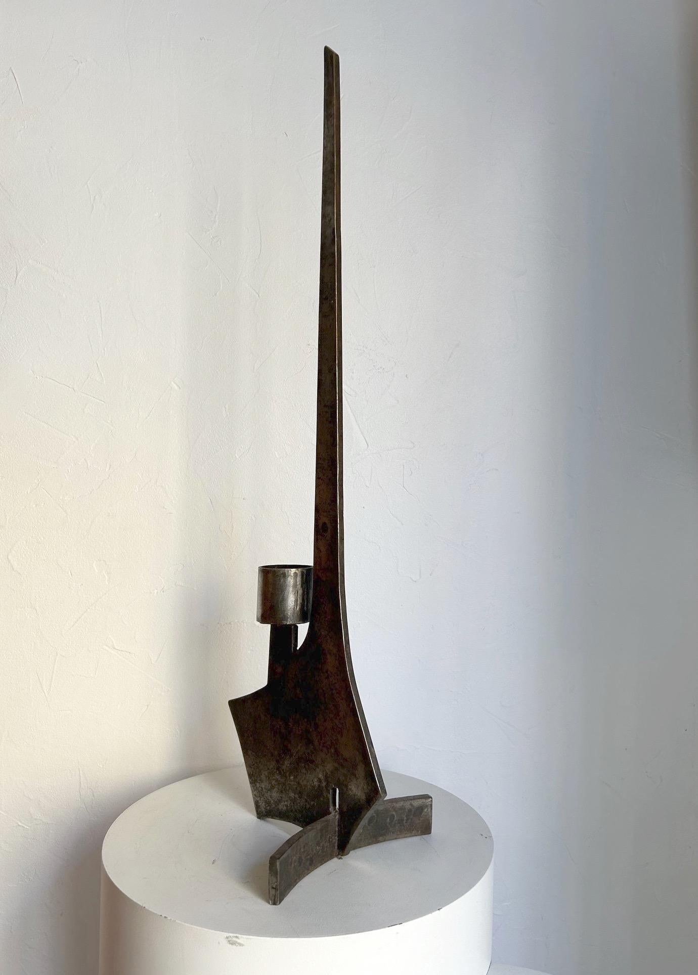 French wrought iron work from the 1970s.
Signed sculptural candlestick/candleholder. 
Unique handcrafted piece.
French decoration in the manner of Michel Anasse, Sido, and François Thévenin...

