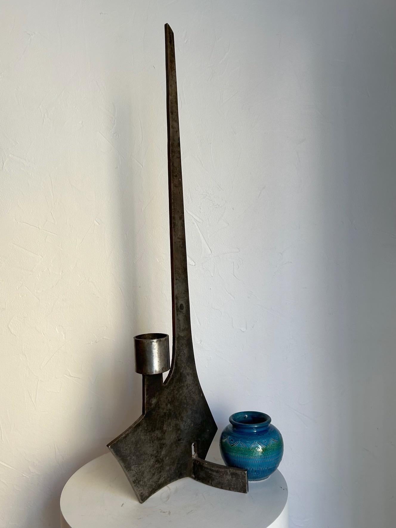 Brutalist Large brutalist wrought iron candlestick sculpture from the 1970s For Sale