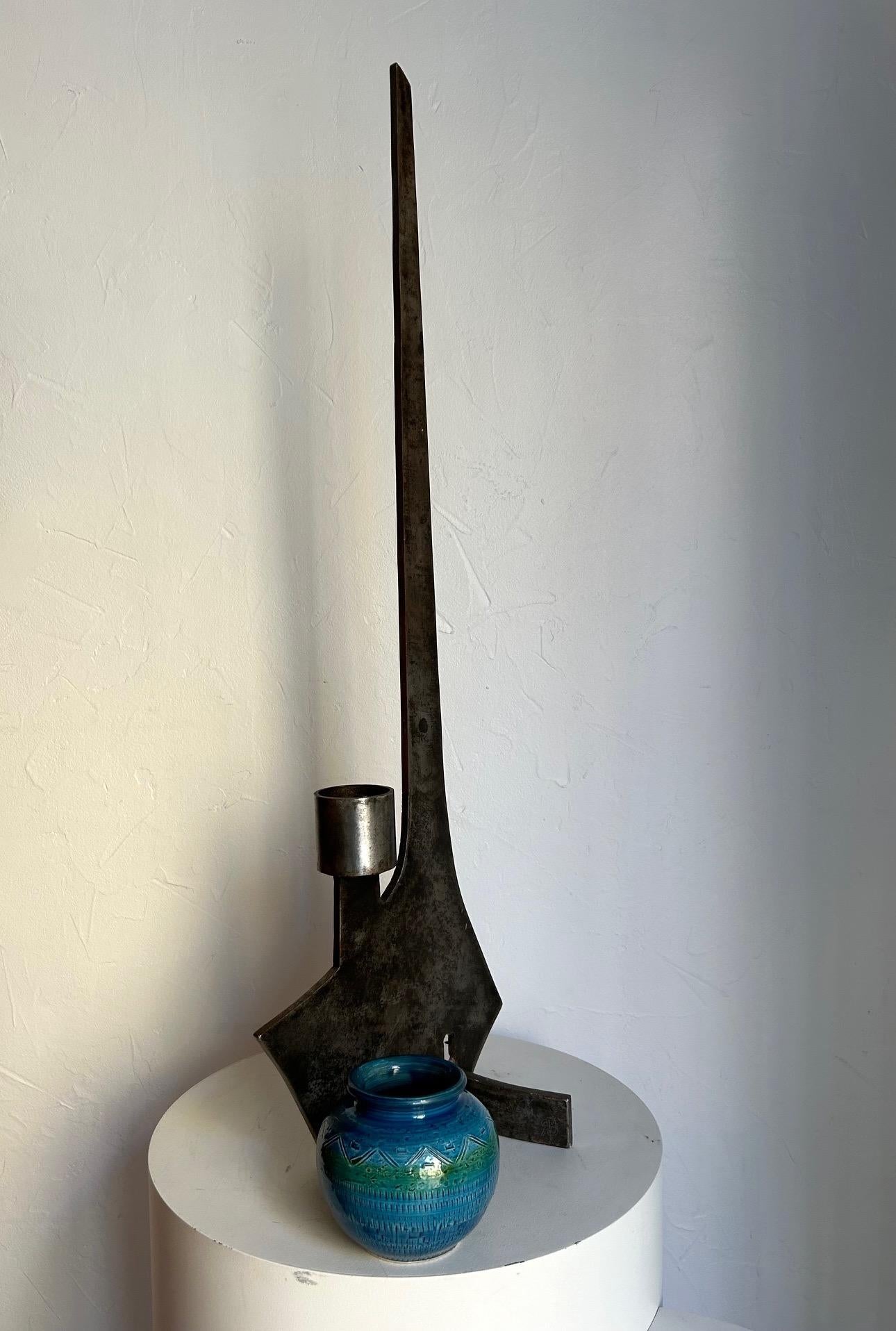 French Large brutalist wrought iron candlestick sculpture from the 1970s For Sale