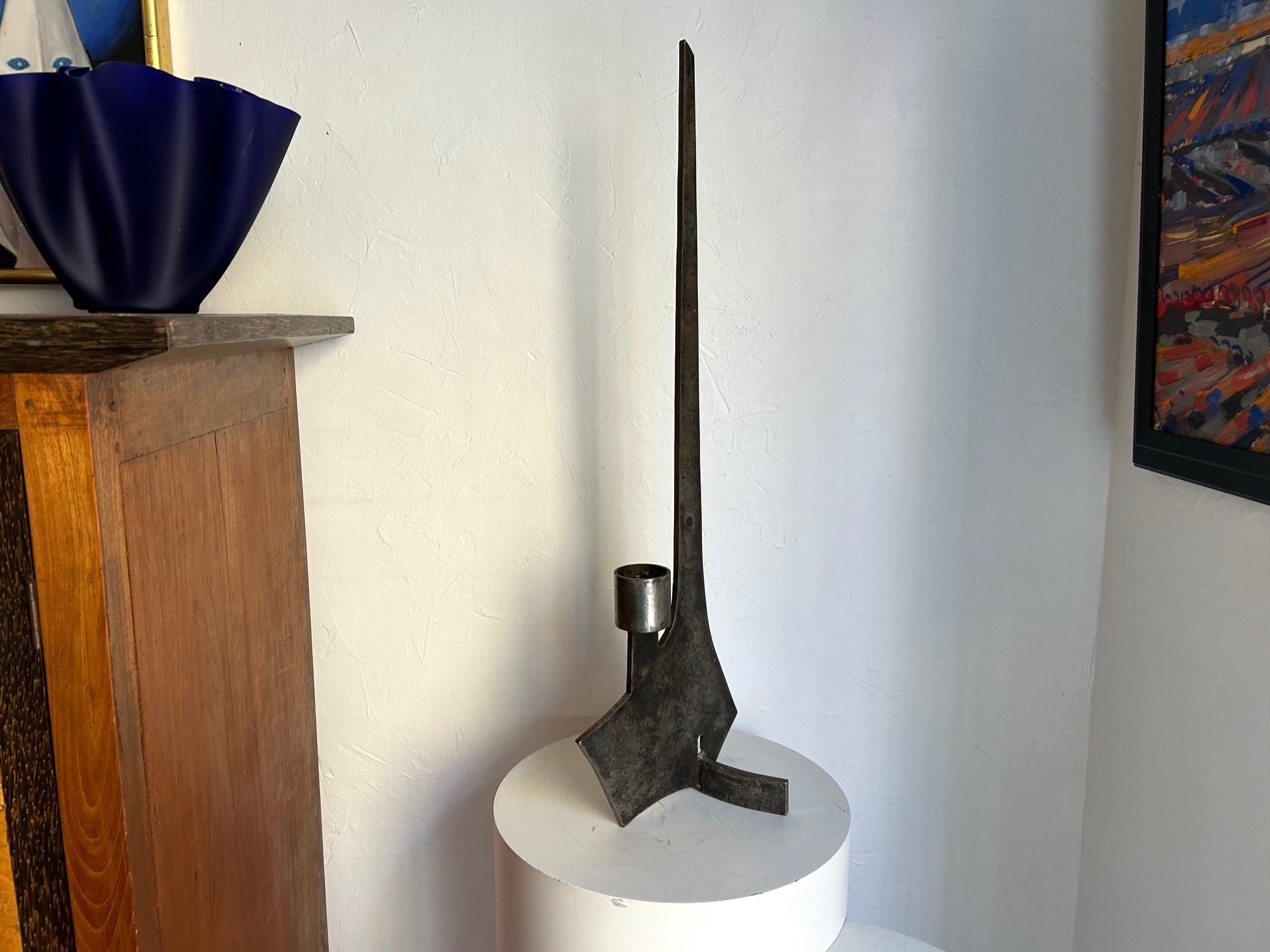 Late 20th Century Large brutalist wrought iron candlestick sculpture from the 1970s For Sale