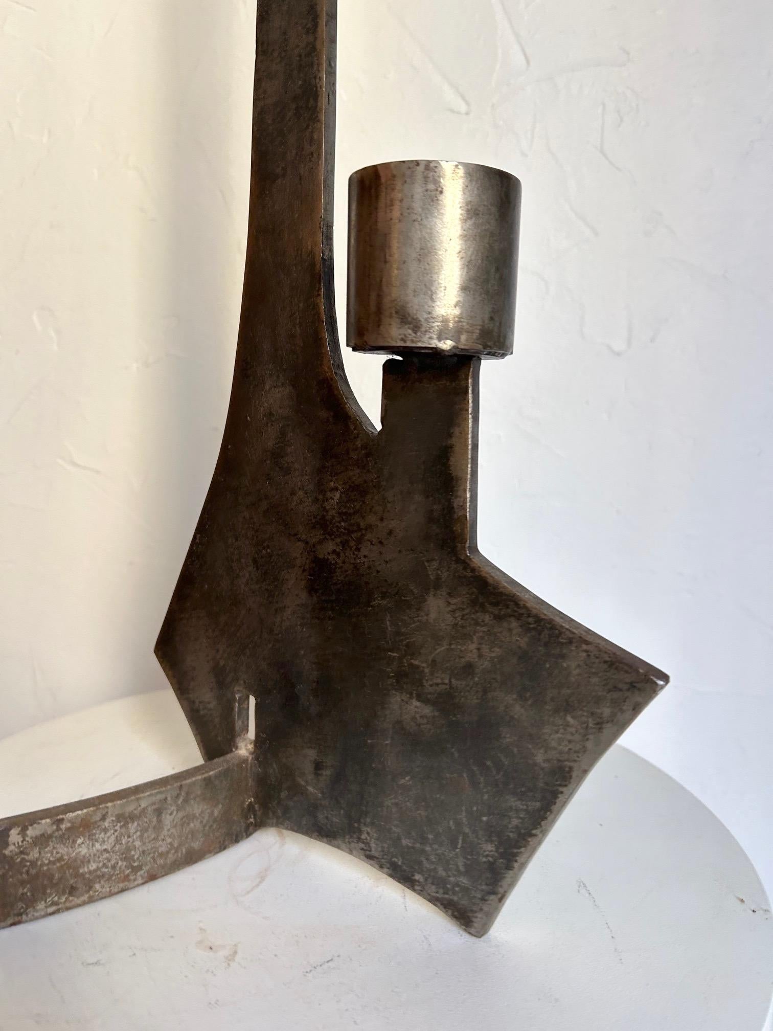 Iron Large brutalist wrought iron candlestick sculpture from the 1970s For Sale