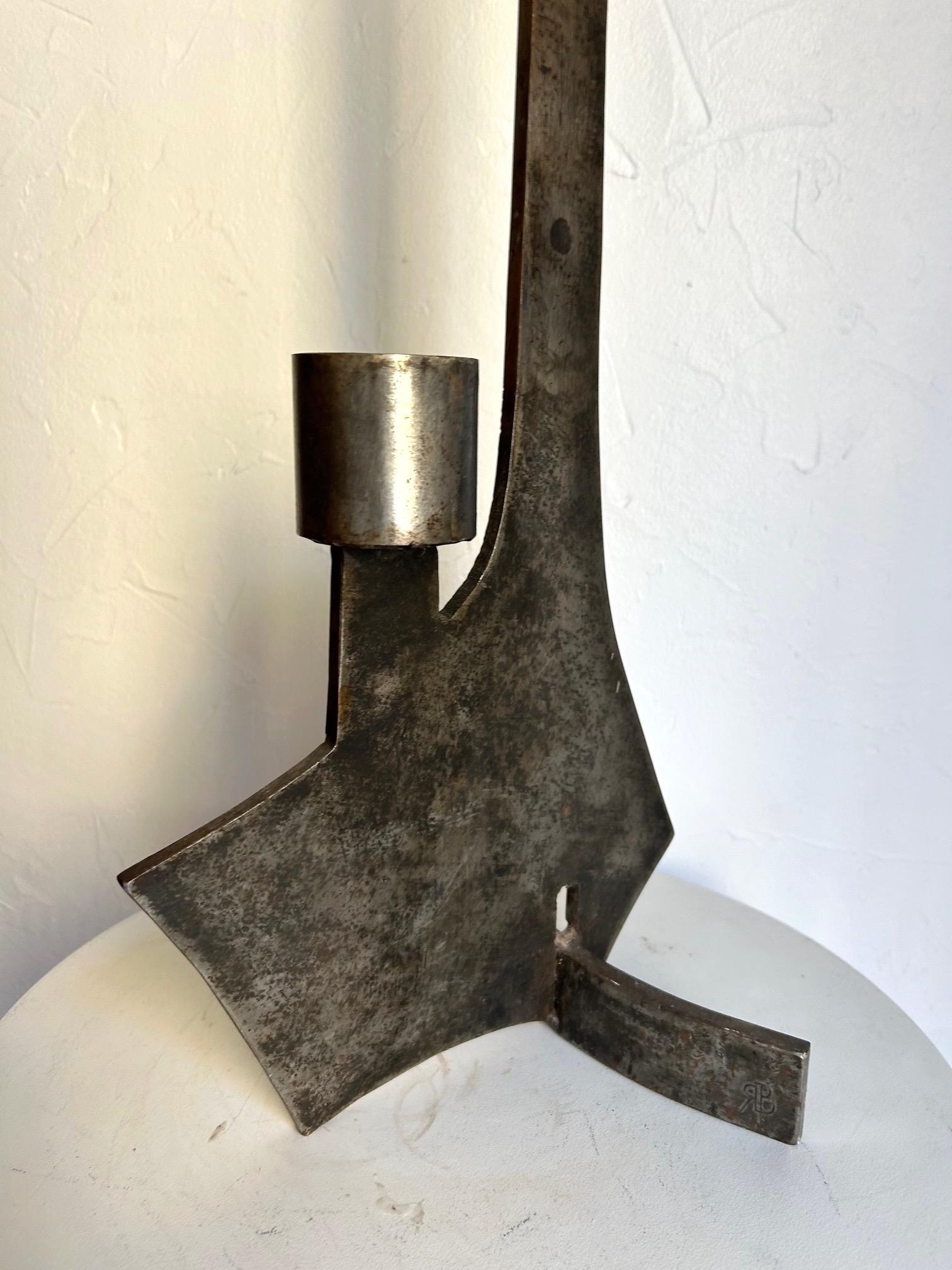 Large brutalist wrought iron candlestick sculpture from the 1970s For Sale 1