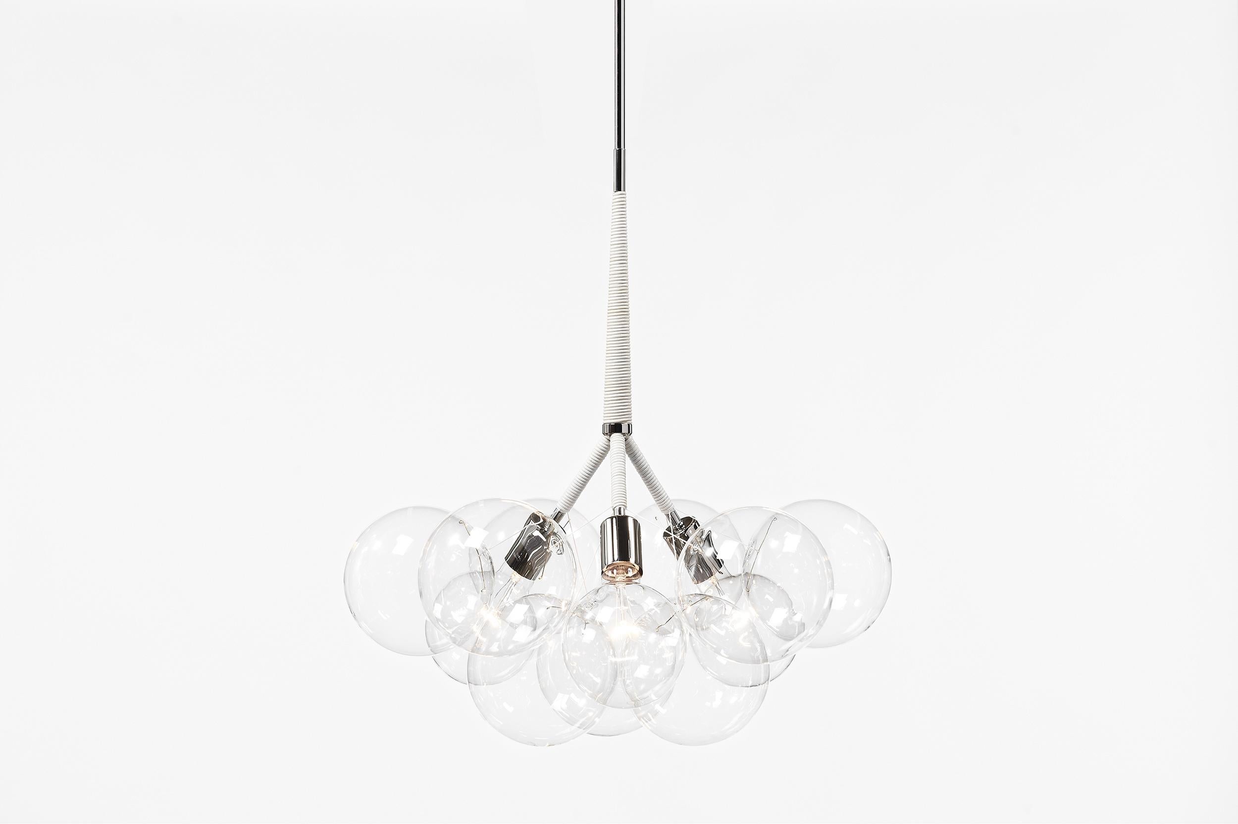 Large Bubble Chandelier in Polished Nickel and White Leather by Pelle