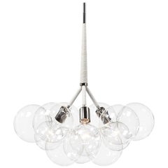 Large Bubble Chandelier in Polished Nickel and White Leather by Pelle