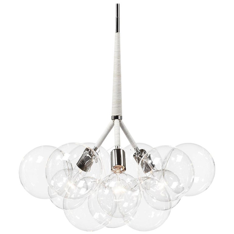 Large Bubble Chandelier in Polished Nickel and White Leather, new, Pelle
