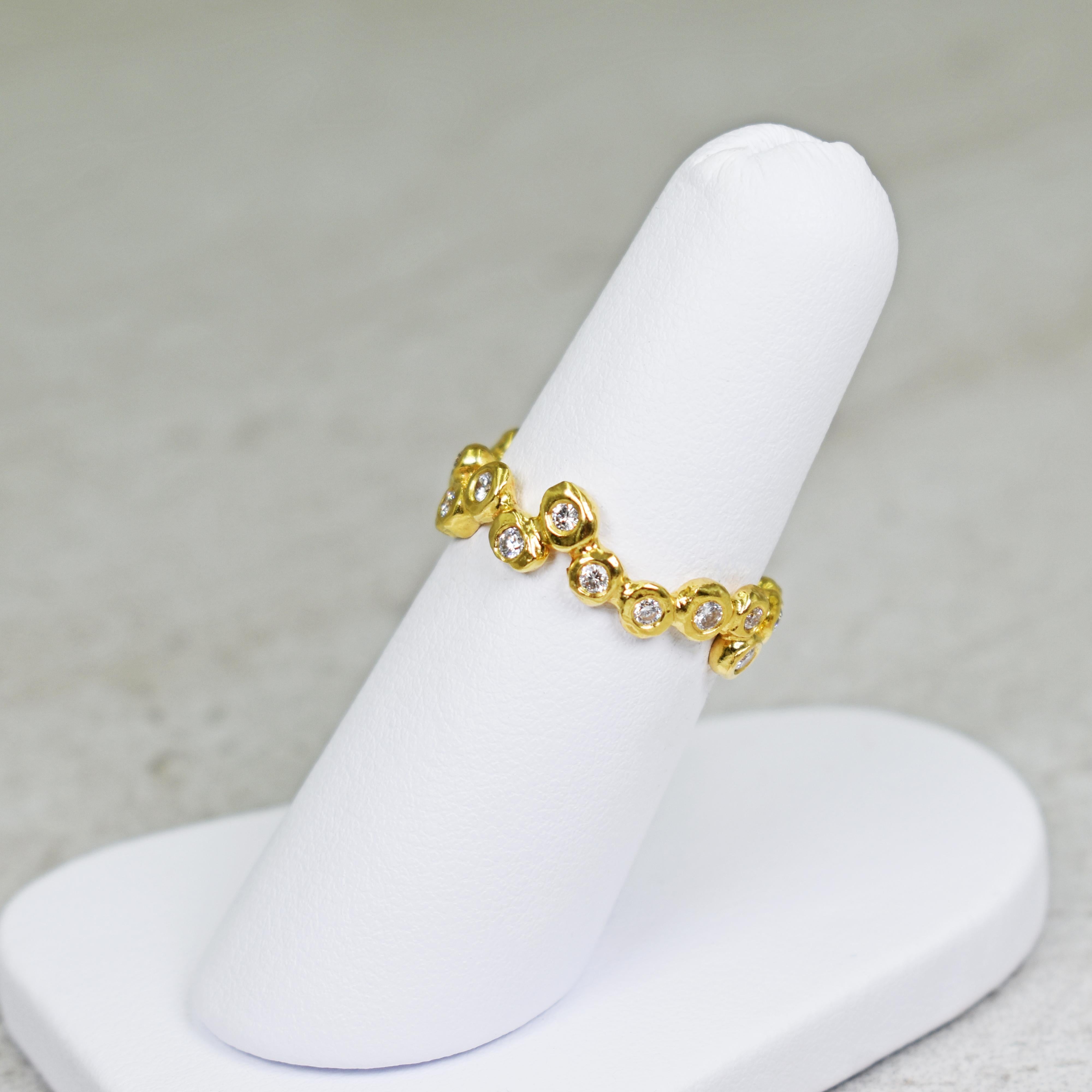Contemporary Large Bubble Diamond 22 Karat Gold Band Ring For Sale