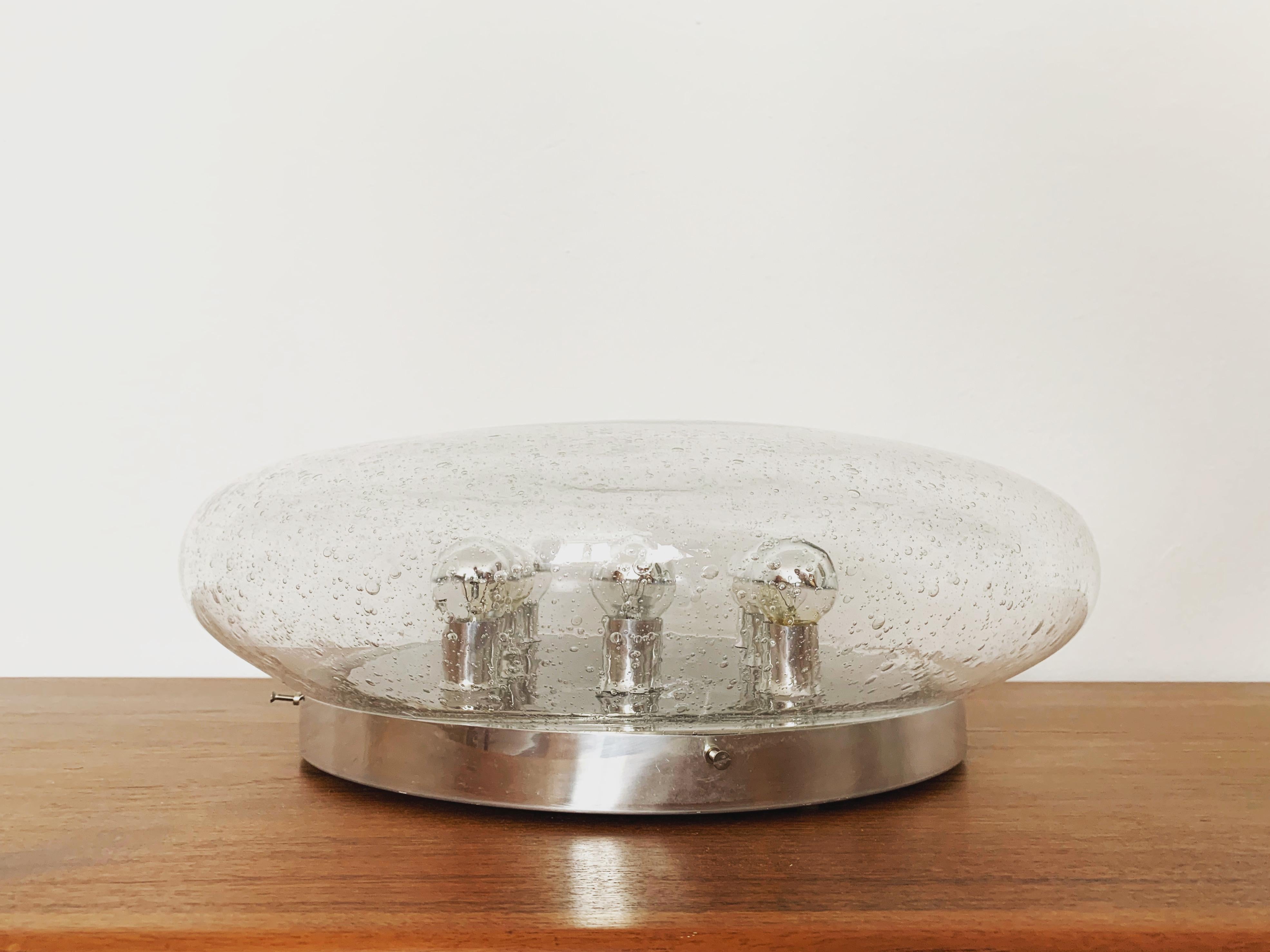 Metal Large Bubble Glass Mushroom Flush Light or Wall Lamp For Sale