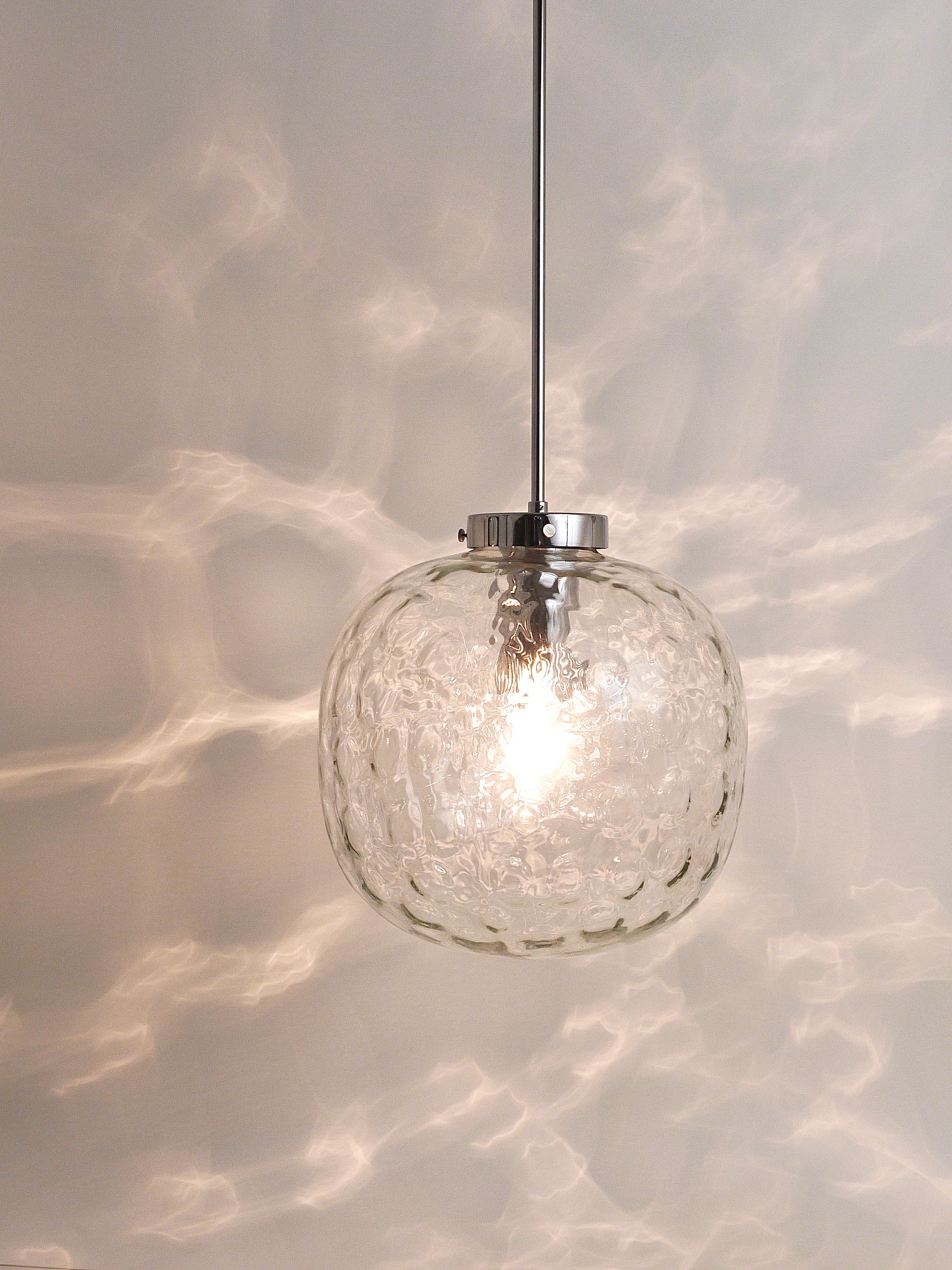 Large Bubble Melting Glass and Chrome Globe Pendant Lamp, Germany, 1970s For Sale 2
