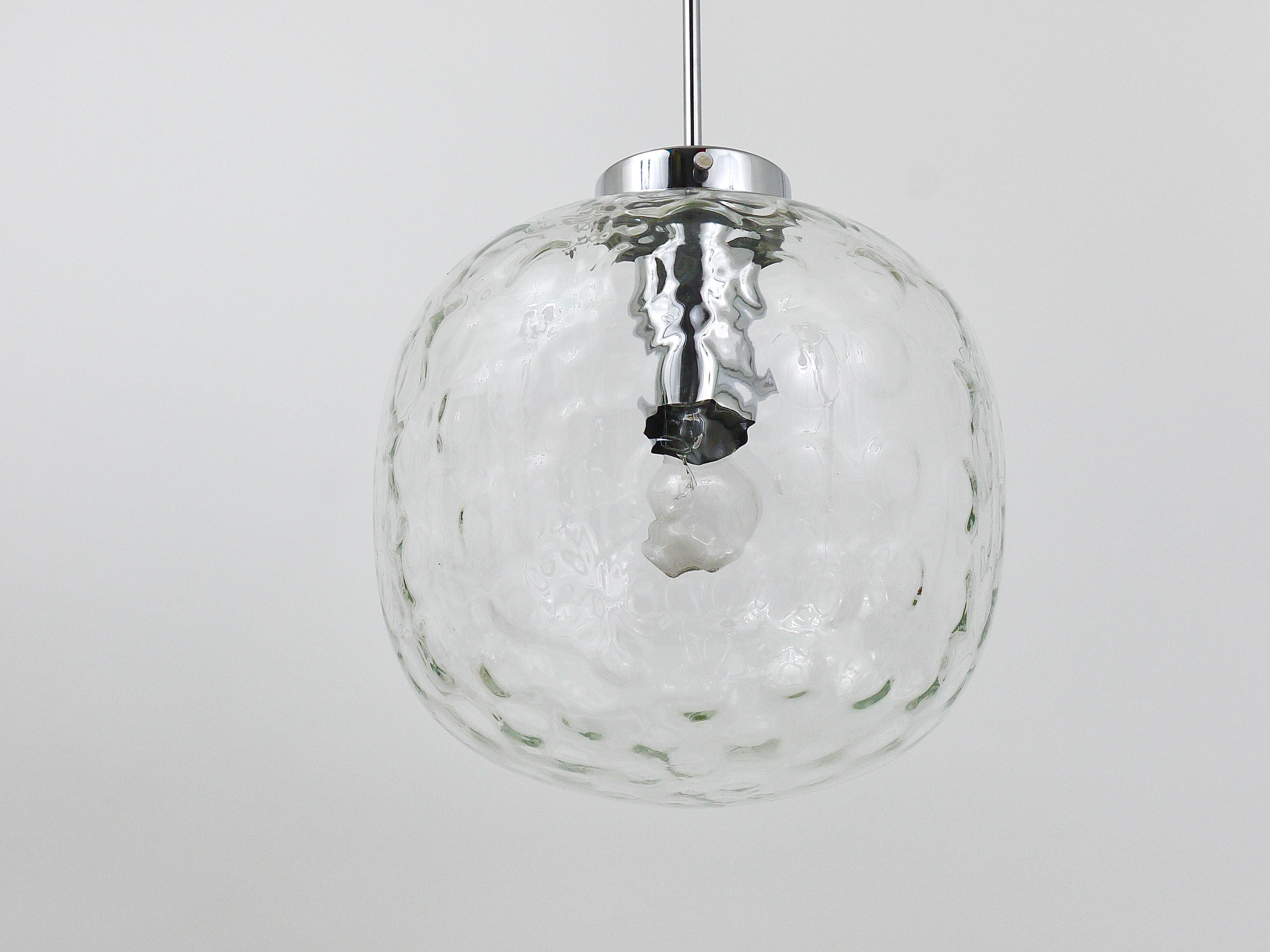 Large Bubble Melting Glass and Chrome Globe Pendant Lamp, Germany, 1970s For Sale 3
