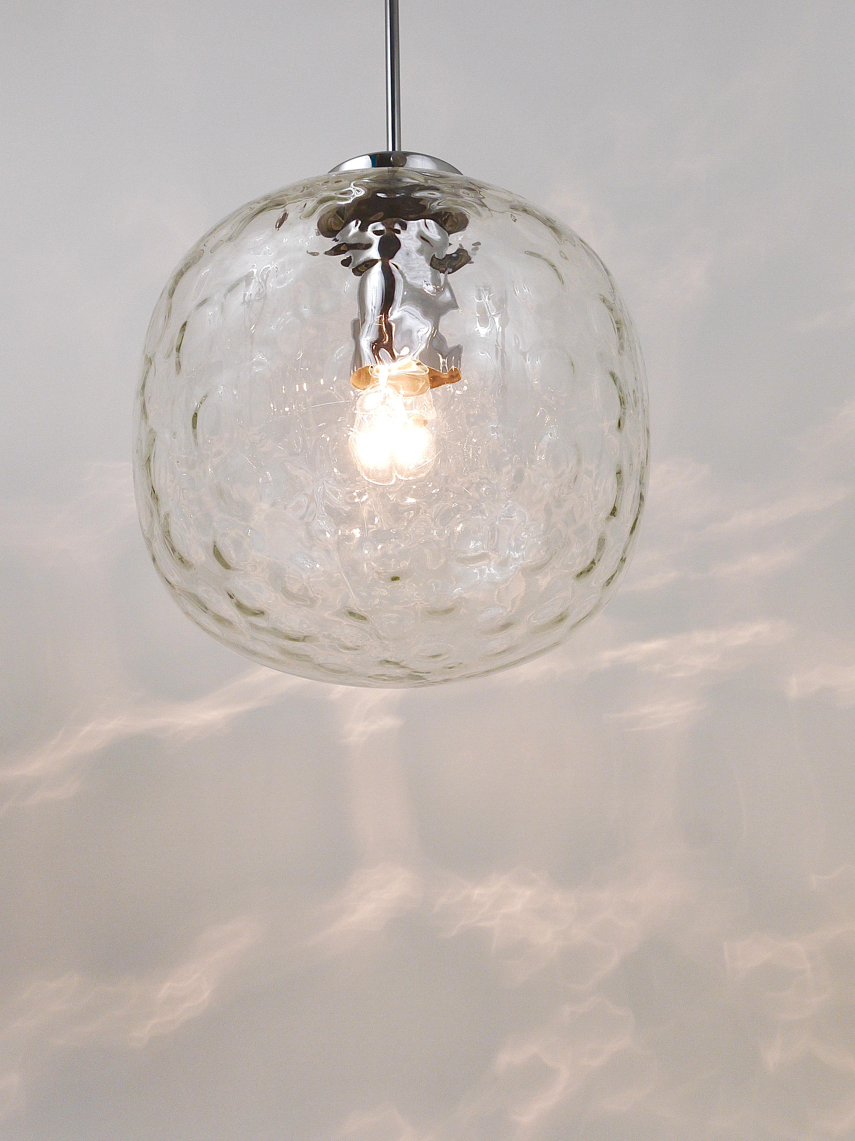 Large Bubble Melting Glass and Chrome Globe Pendant Lamp, Germany, 1970s For Sale 5