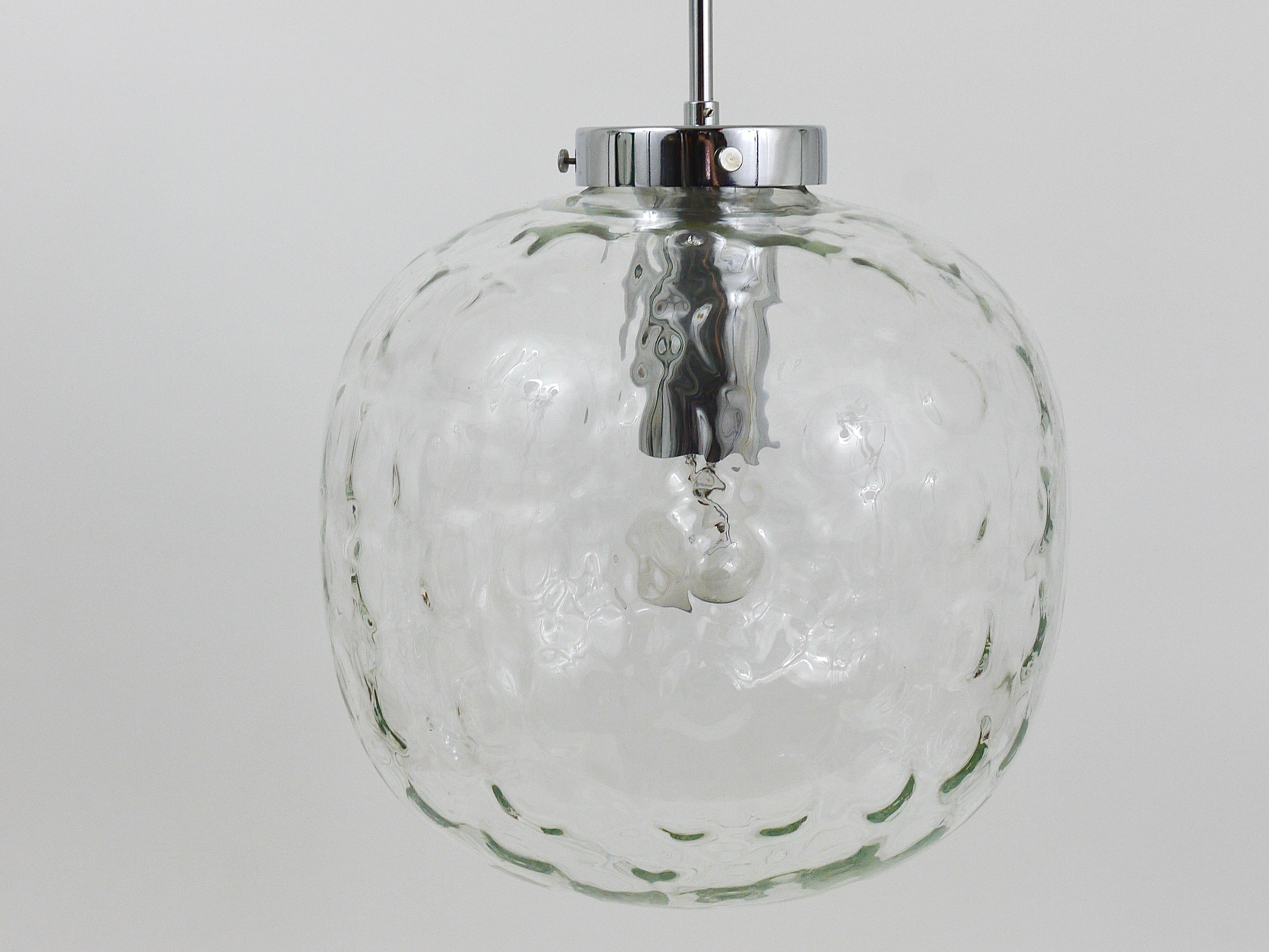 Large Bubble Melting Glass and Chrome Globe Pendant Lamp, Germany, 1970s For Sale 6