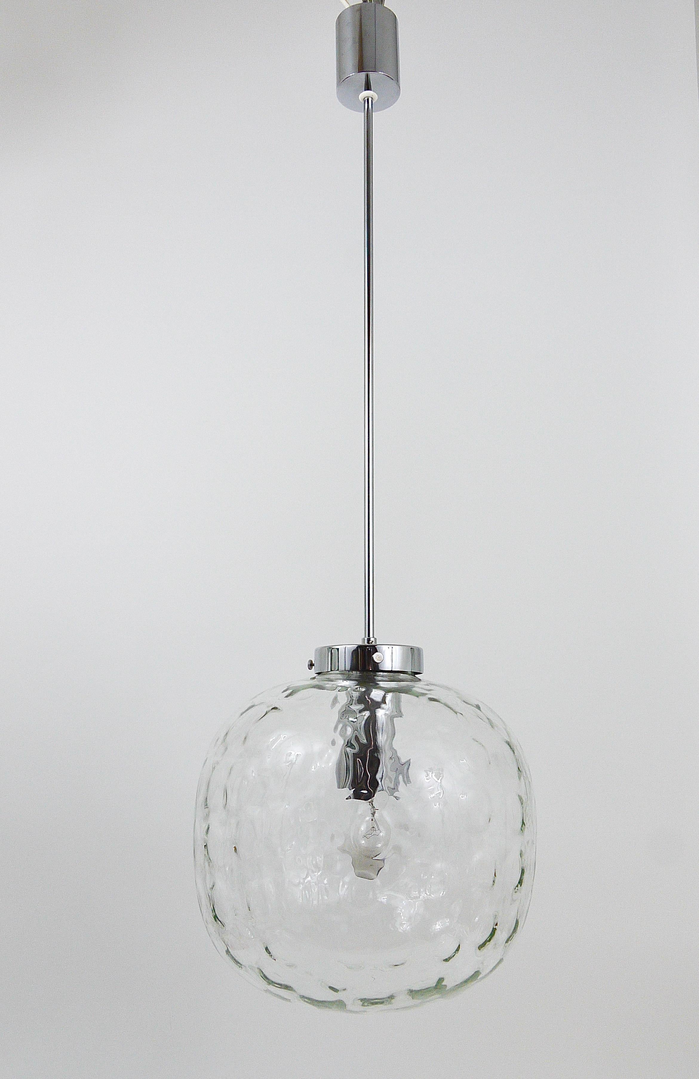 Large Bubble Melting Glass and Chrome Globe Pendant Lamp, Germany, 1970s For Sale 7