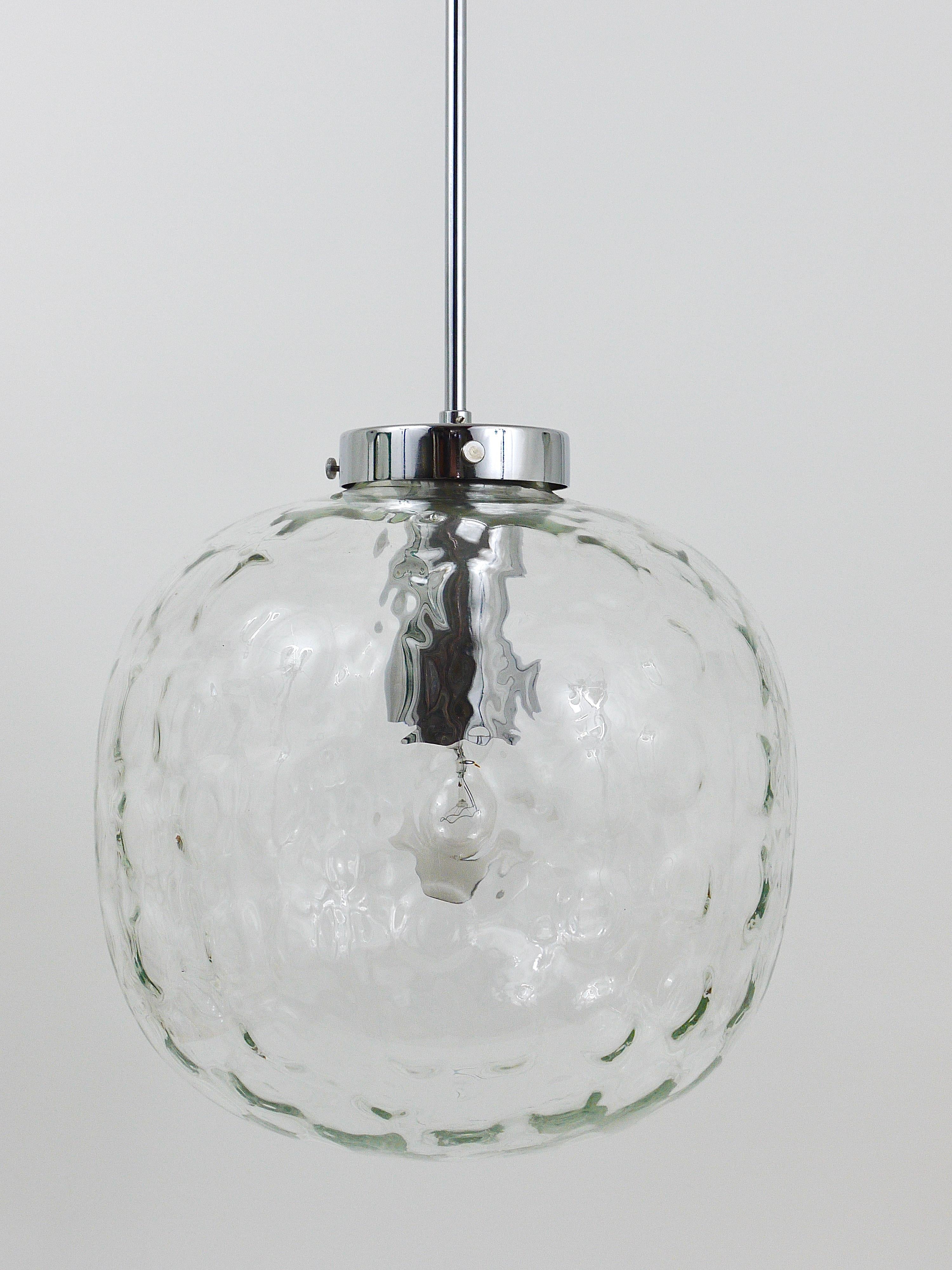 Large Bubble Melting Glass and Chrome Globe Pendant Lamp, Germany, 1970s For Sale 8