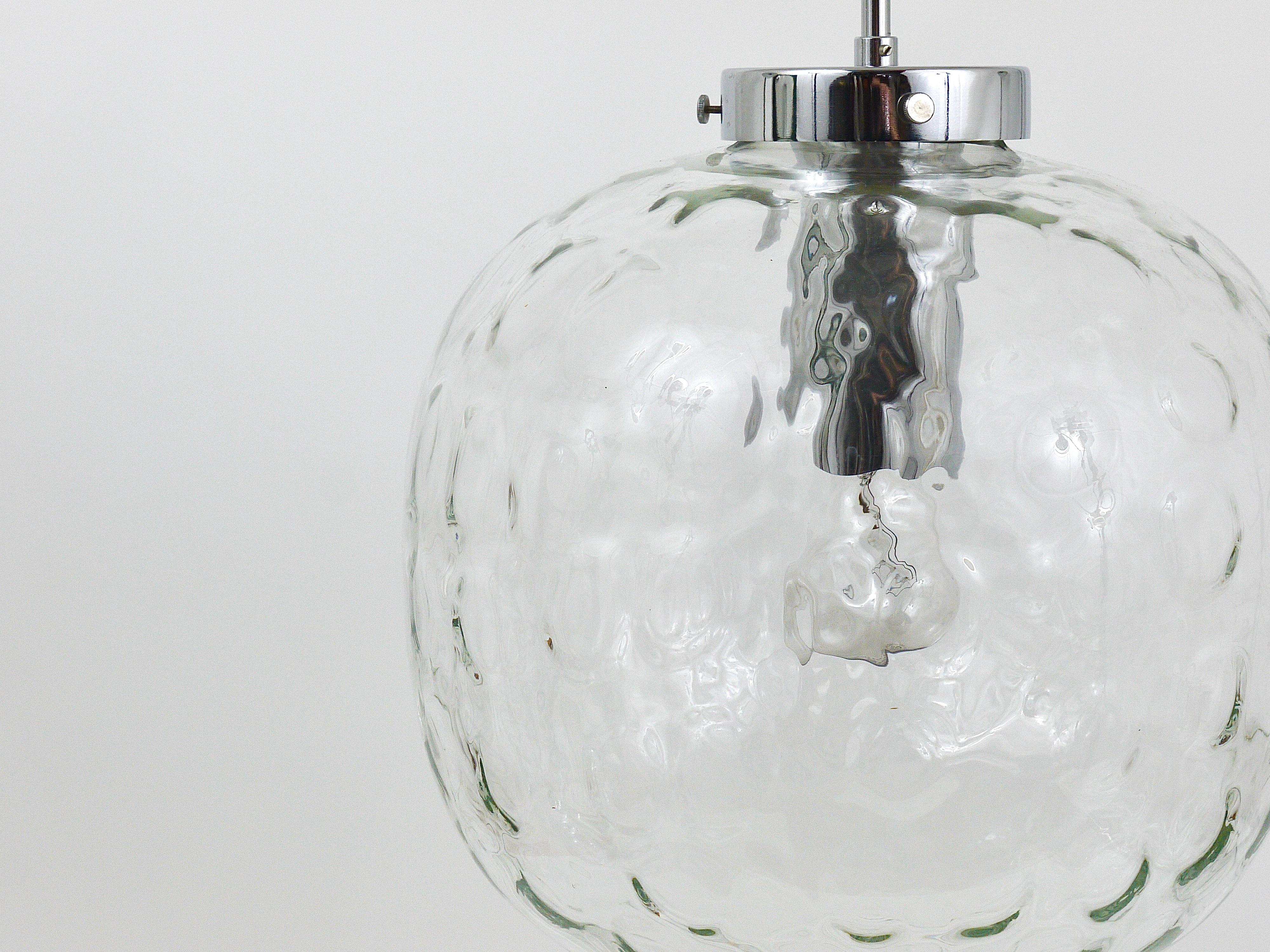 Large Bubble Melting Glass and Chrome Globe Pendant Lamp, Germany, 1970s For Sale 9