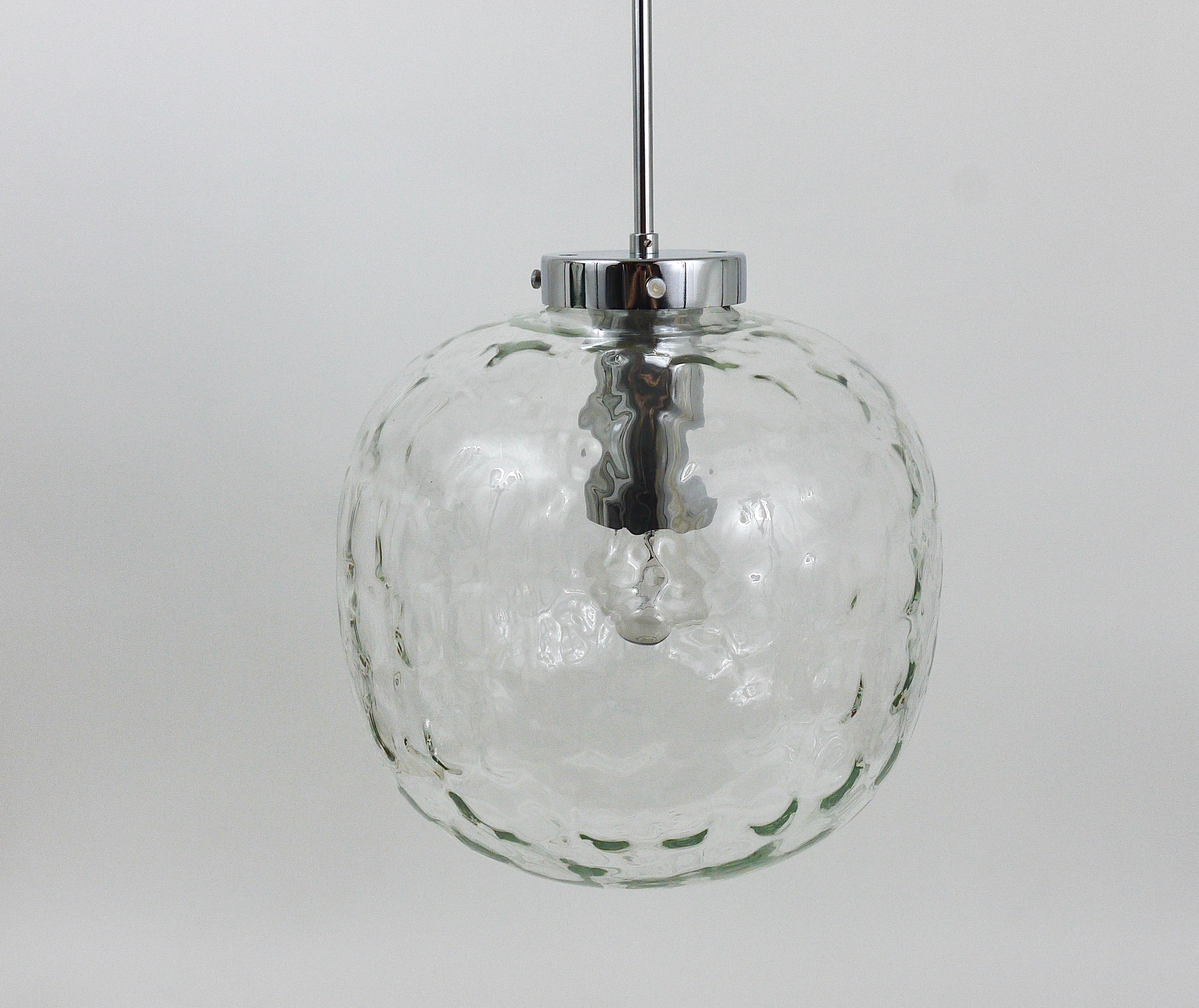 Large Bubble Melting Glass and Chrome Globe Pendant Lamp, Germany, 1970s For Sale 10