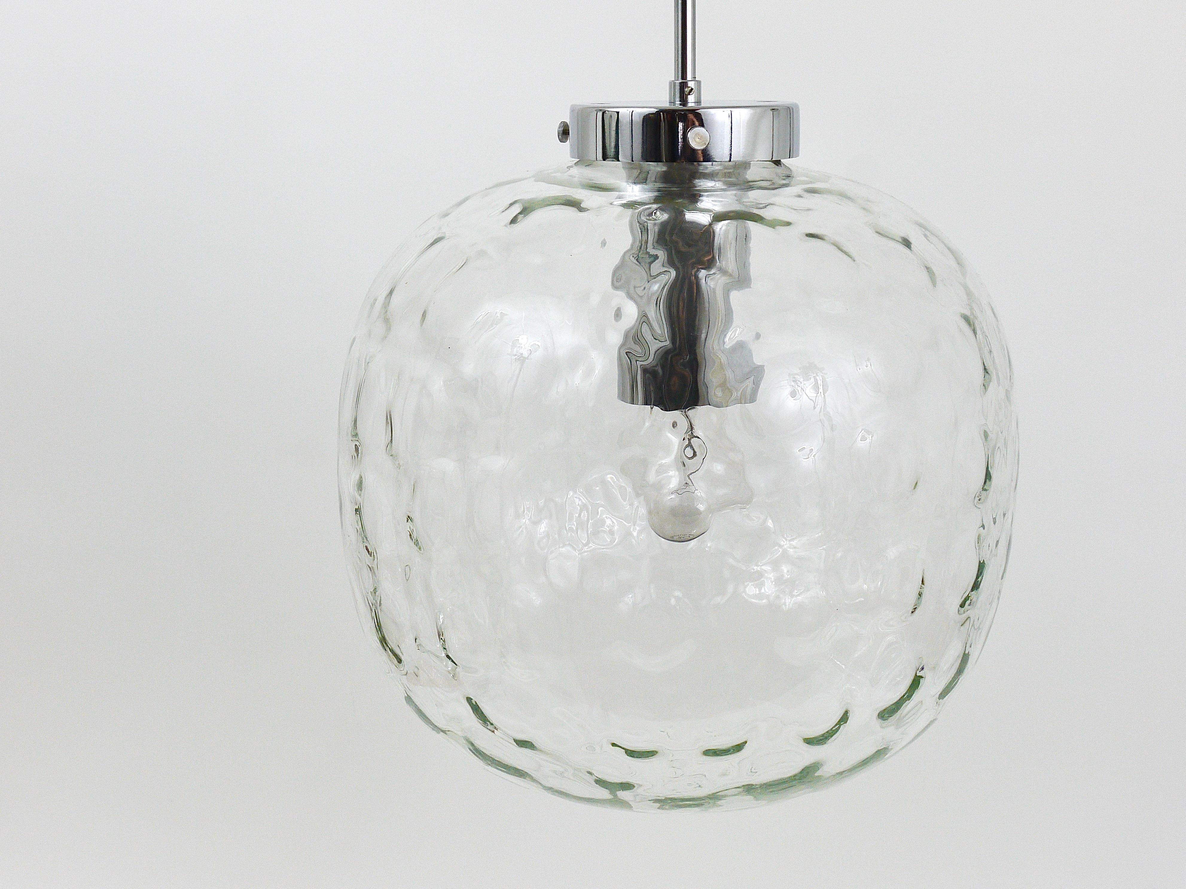 Large Bubble Melting Glass and Chrome Globe Pendant Lamp, Germany, 1970s For Sale 11