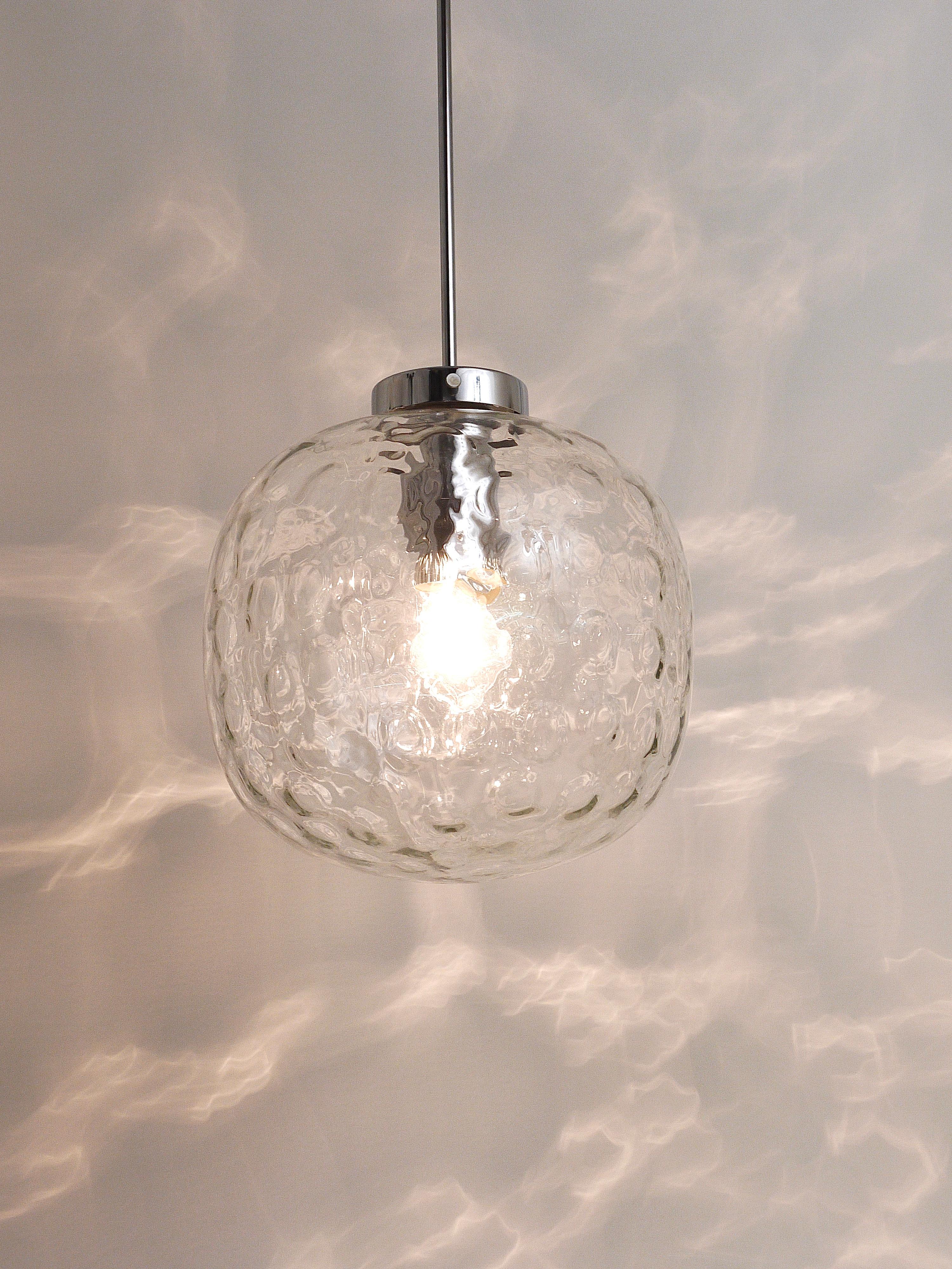 Large Bubble Melting Glass and Chrome Globe Pendant Lamp, Germany, 1970s For Sale 12
