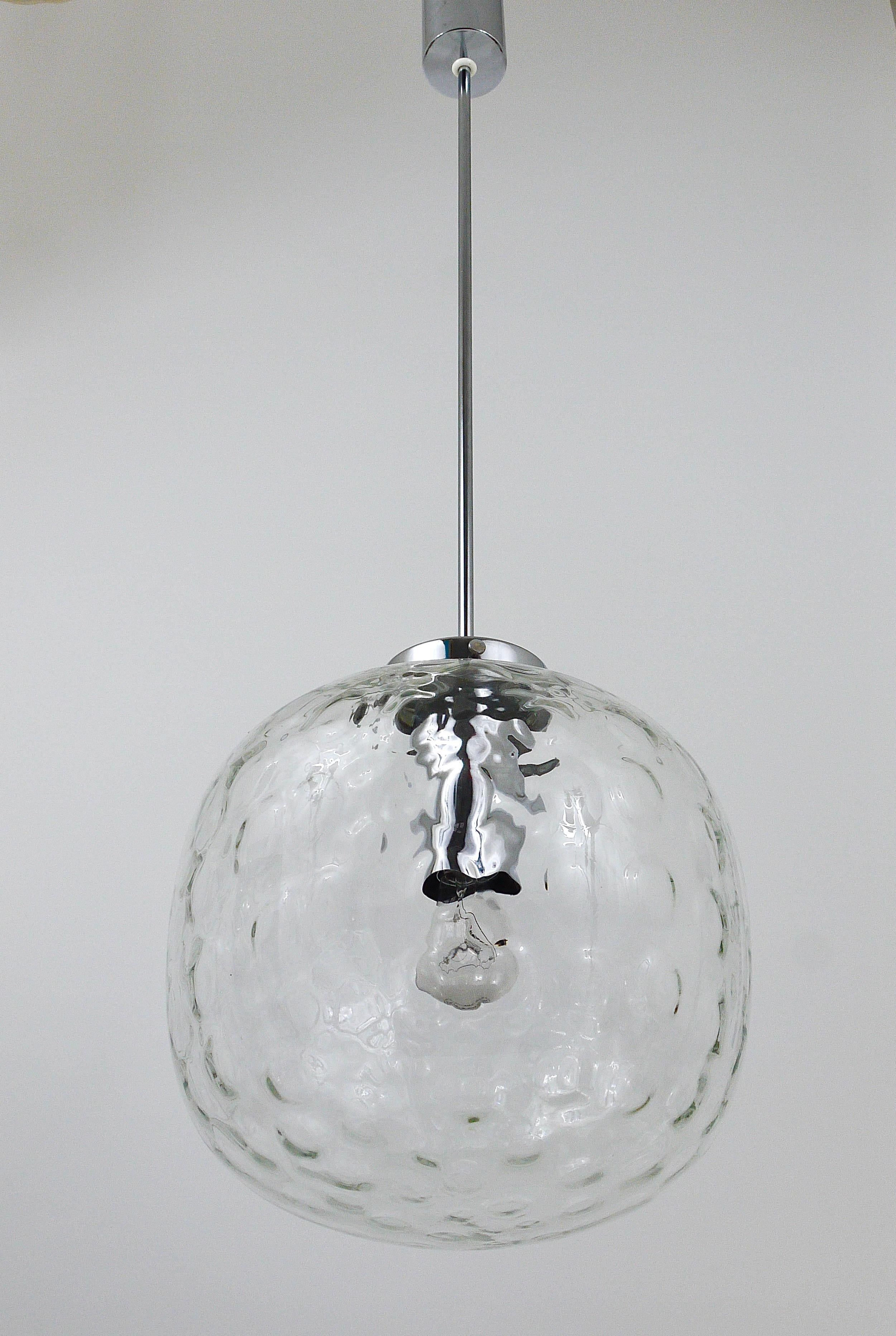 Metal Large Bubble Melting Glass and Chrome Globe Pendant Lamp, Germany, 1970s For Sale
