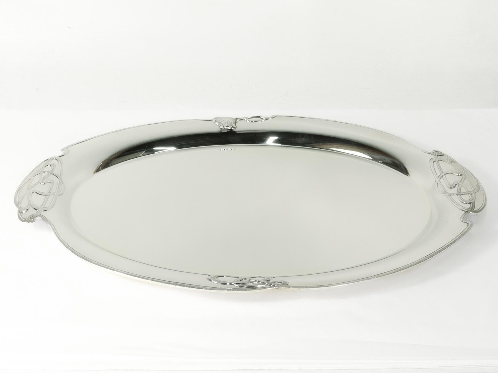 20ième siècle Grand plateau/assiette Buccellati en argent sterling de style Art Nouveau avec fleur de coq en vente