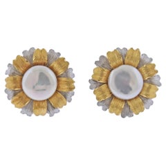 Large Buccellati Pearl Gold Sunflower Earrings