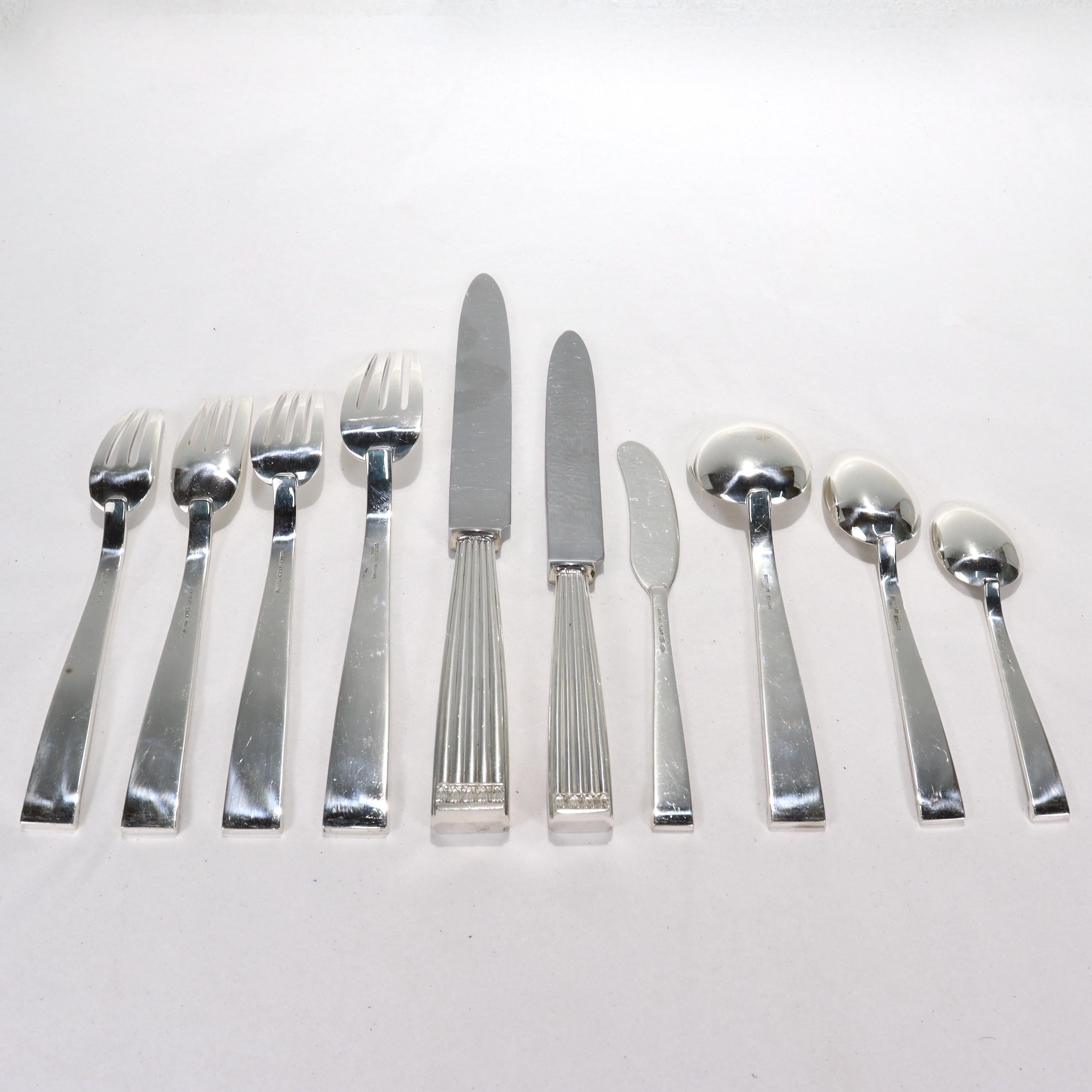 Mid-Century Modern Large Buccellati Rigato Pattern Sterling Silver Flatware Service for 12 For Sale