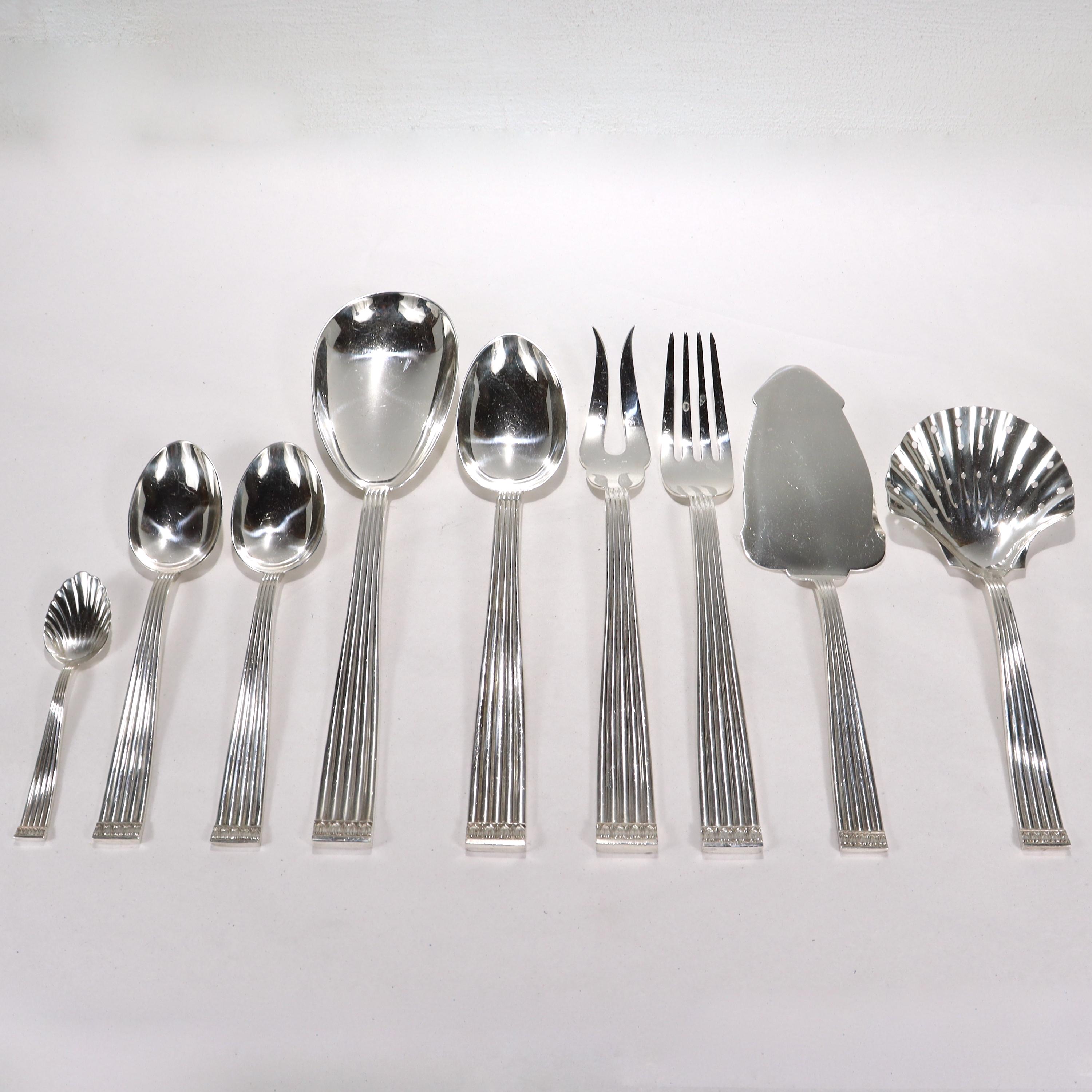 Mid-Century Modern Large Buccellati Rigato Pattern Sterling Silver Flatware Service for 12 For Sale