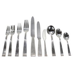 Large Buccellati Rigato Pattern Sterling Silver Flatware Service for 12