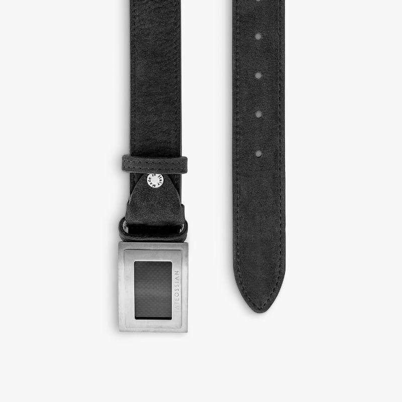 Large Buckle Belt in Black Leather & Brushed Titanium Clasp, Size L

Our unique collection of belt buckles has been designed with every gentleman in mind. For the more adventurous gentleman, this unique titanium buckle features an inlay of carbon