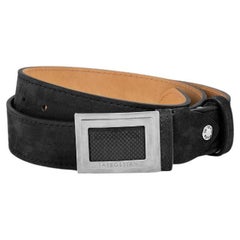Large Buckle Belt in Black Leather & Brushed Titanium Clasp, Size S