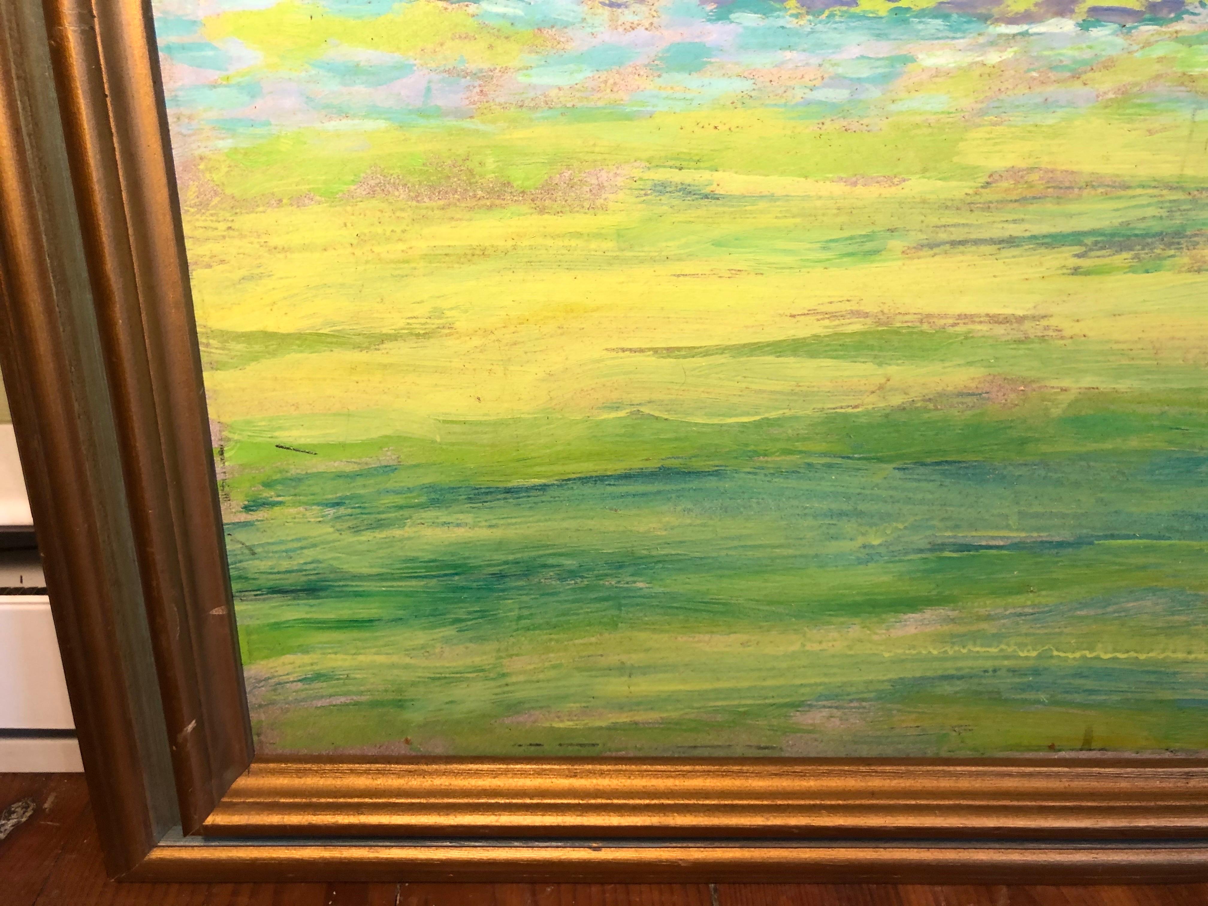 Große bukolische Landschaft mit Birkenbäumen und Fluss im Angebot 2