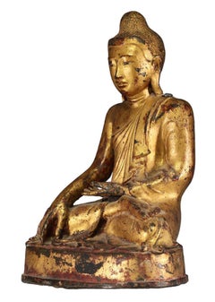 Large Buddha From Myanmar In Gilt Bronze, Mandalay Period, 19th Century