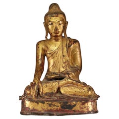 Large Buddha From Myanmar In Gilt Bronze, Mandalay Period, 19th Century