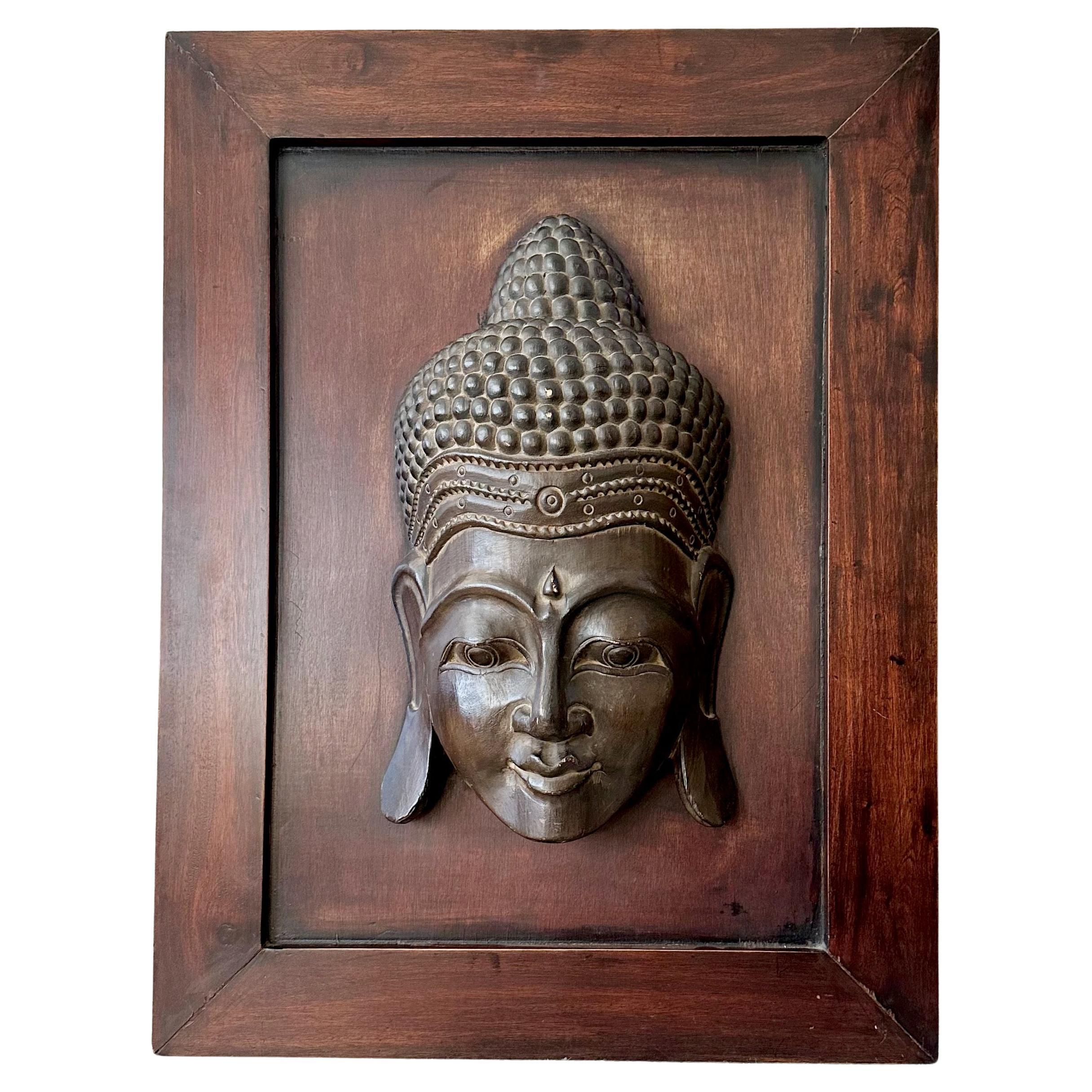Large Buddha Head Wood Carving Sculpture Wall Art