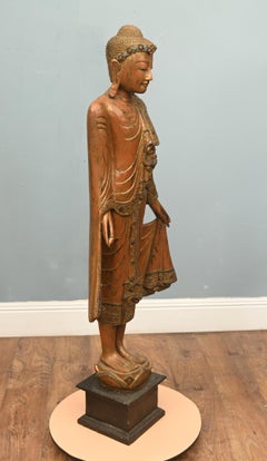 Large Buddha Statue Burmese Standing Buddhist Carved Figure Myanmar