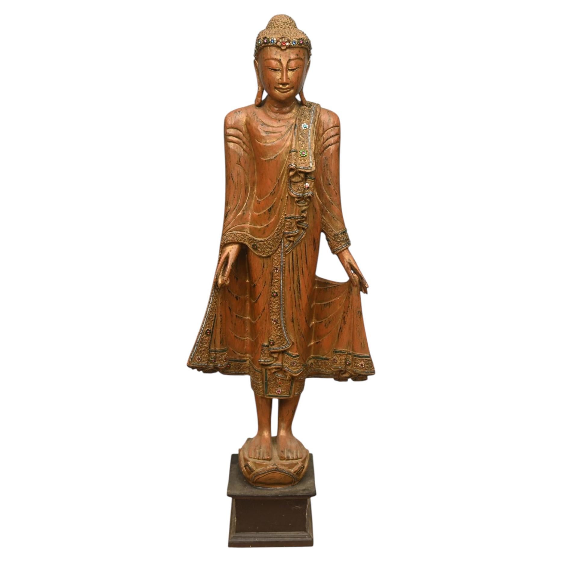 Large Buddha Statue Burmese Standing Buddhist Carved Figure Myanmar