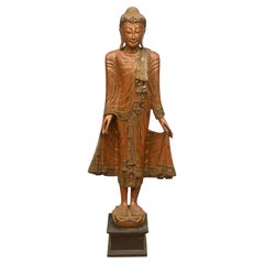 Large Buddha Statue Burmese Standing Buddhist Carved Figure Myanmar