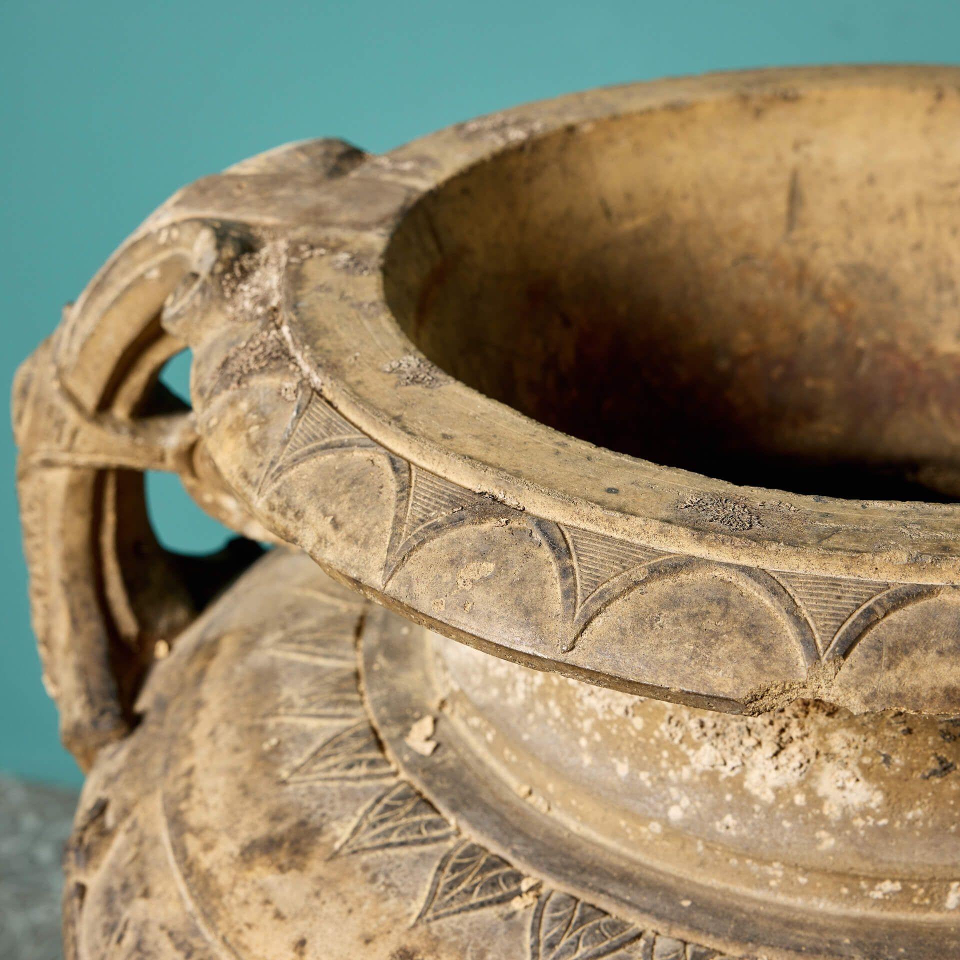 Large Buff Terracotta Antique Centrepiece Urn For Sale 4