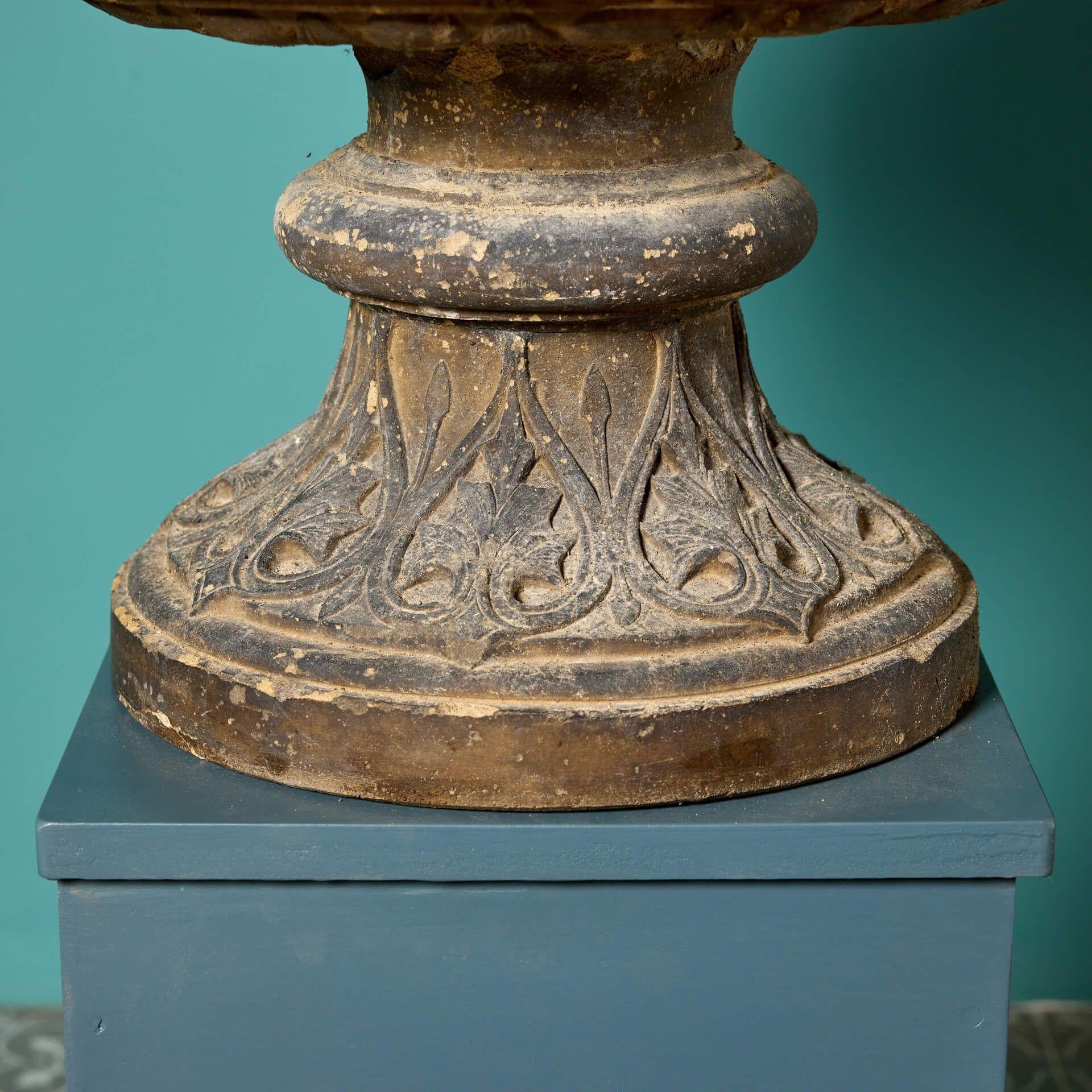 Large Buff Terracotta Antique Centrepiece Urn In Fair Condition For Sale In Wormelow, Herefordshire