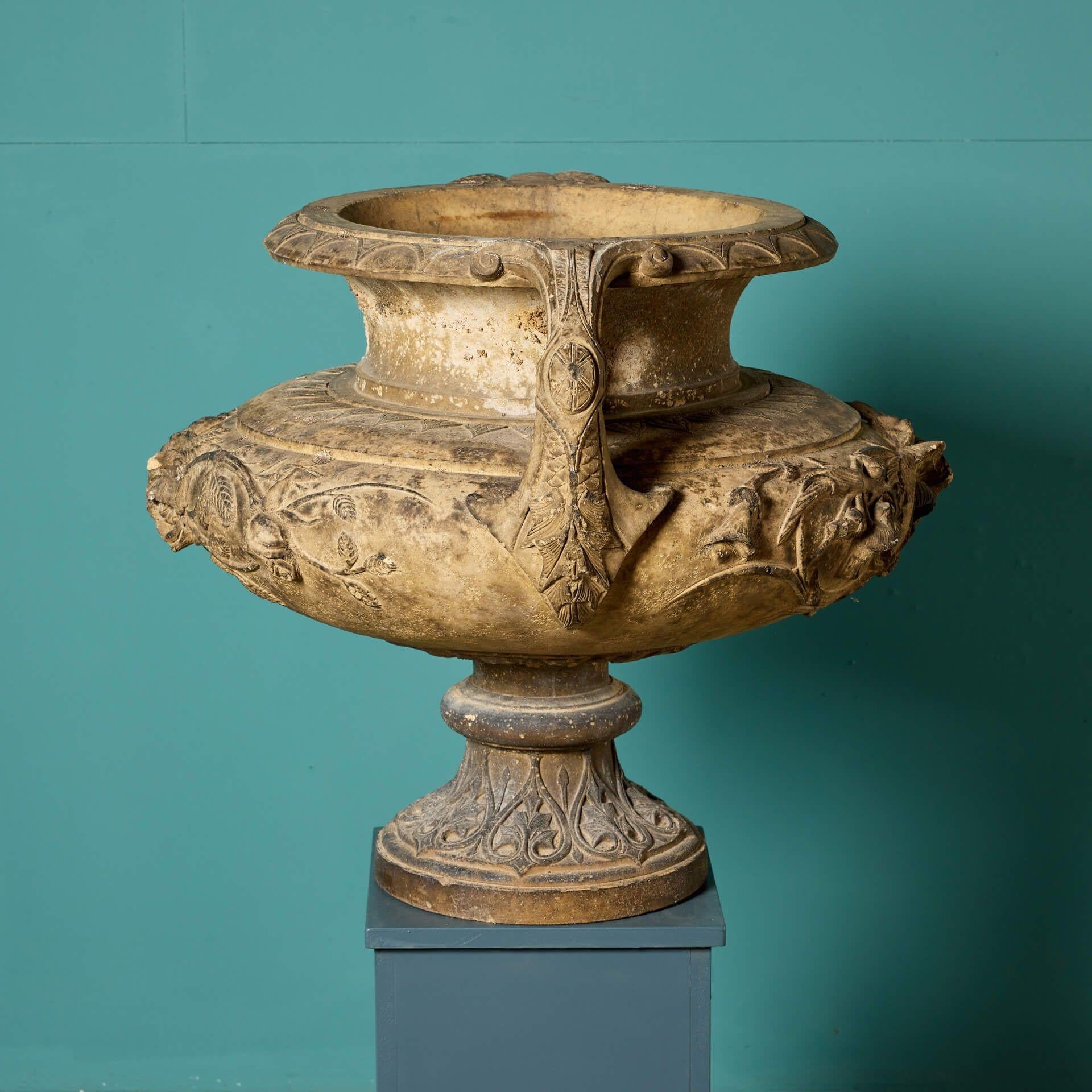 Large Buff Terracotta Antique Centrepiece Urn For Sale 2