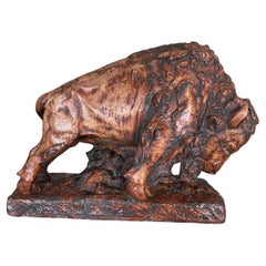 Gran escultura de búfalo, gres