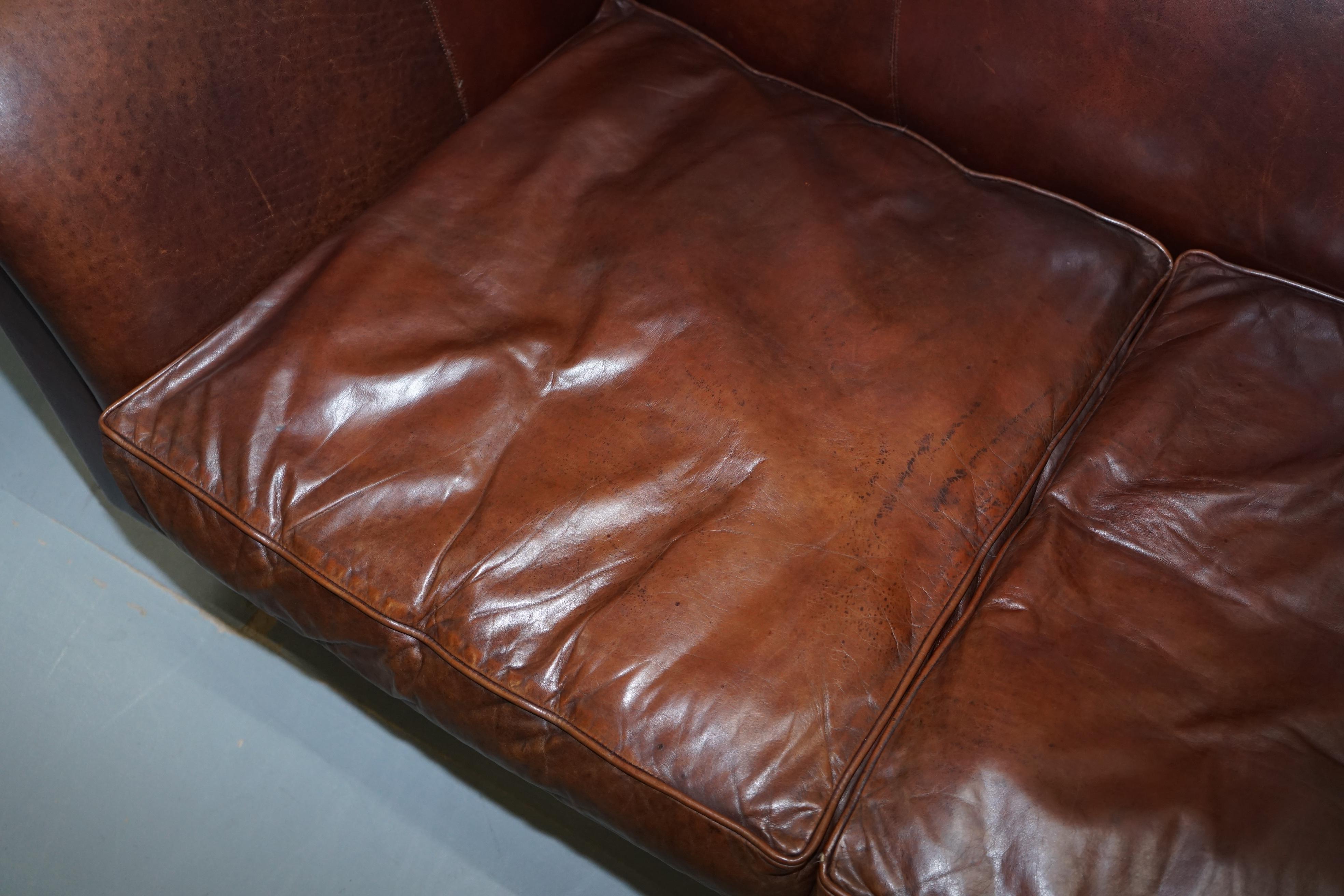 Large Buffalo Vintage Brown Leather Sofa Feather Filled Cushions Coil Sprung 4