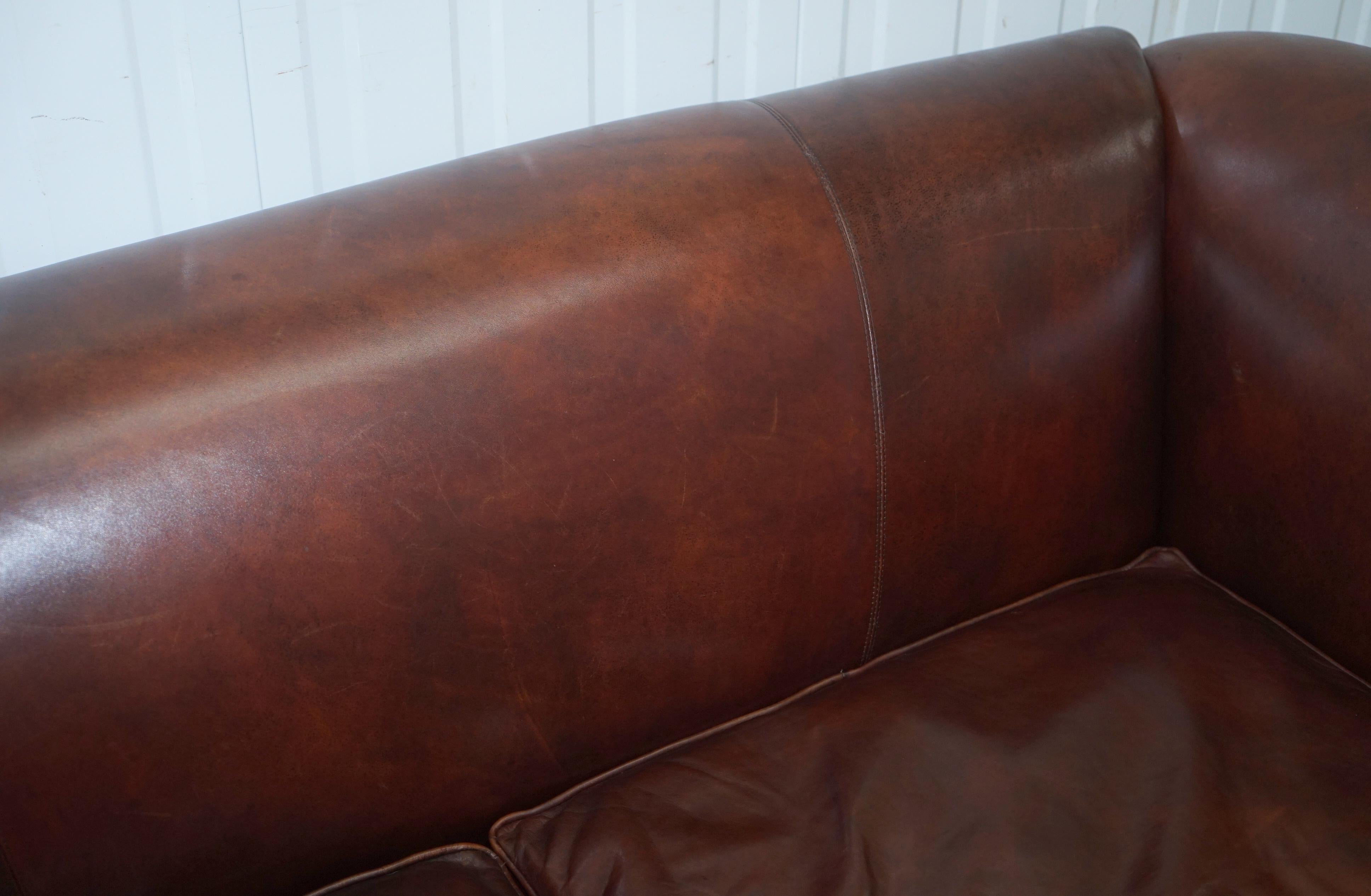 Large Buffalo Vintage Brown Leather Sofa Feather Filled Cushions Coil Sprung 6