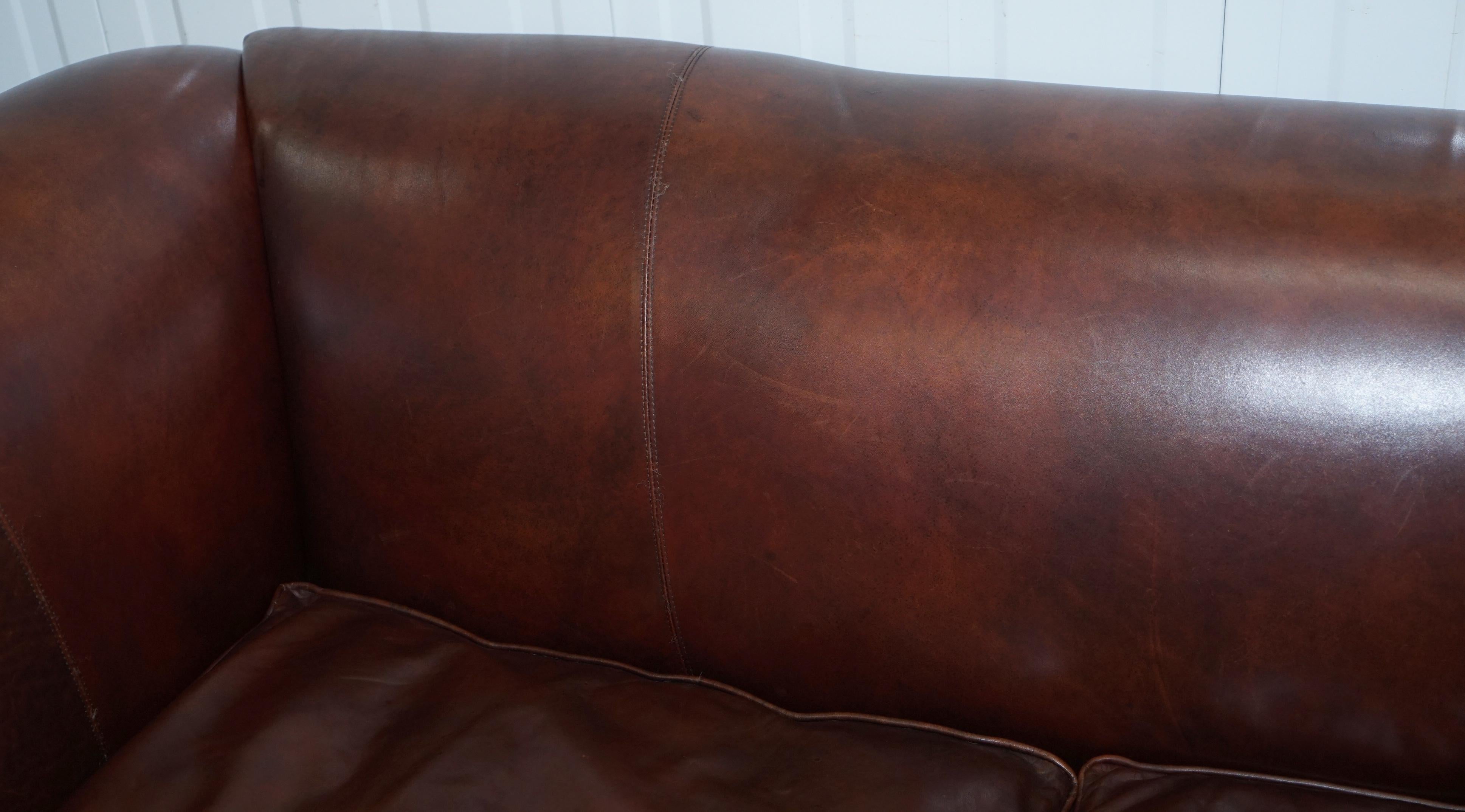 Large Buffalo Vintage Brown Leather Sofa Feather Filled Cushions Coil Sprung 7