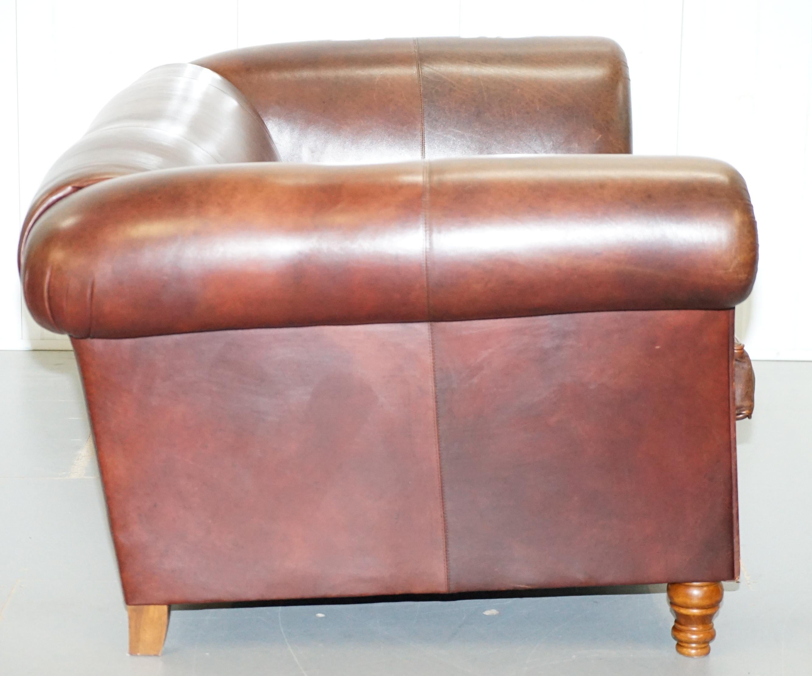 Large Buffalo Vintage Brown Leather Sofa Feather Filled Cushions Coil Sprung 13