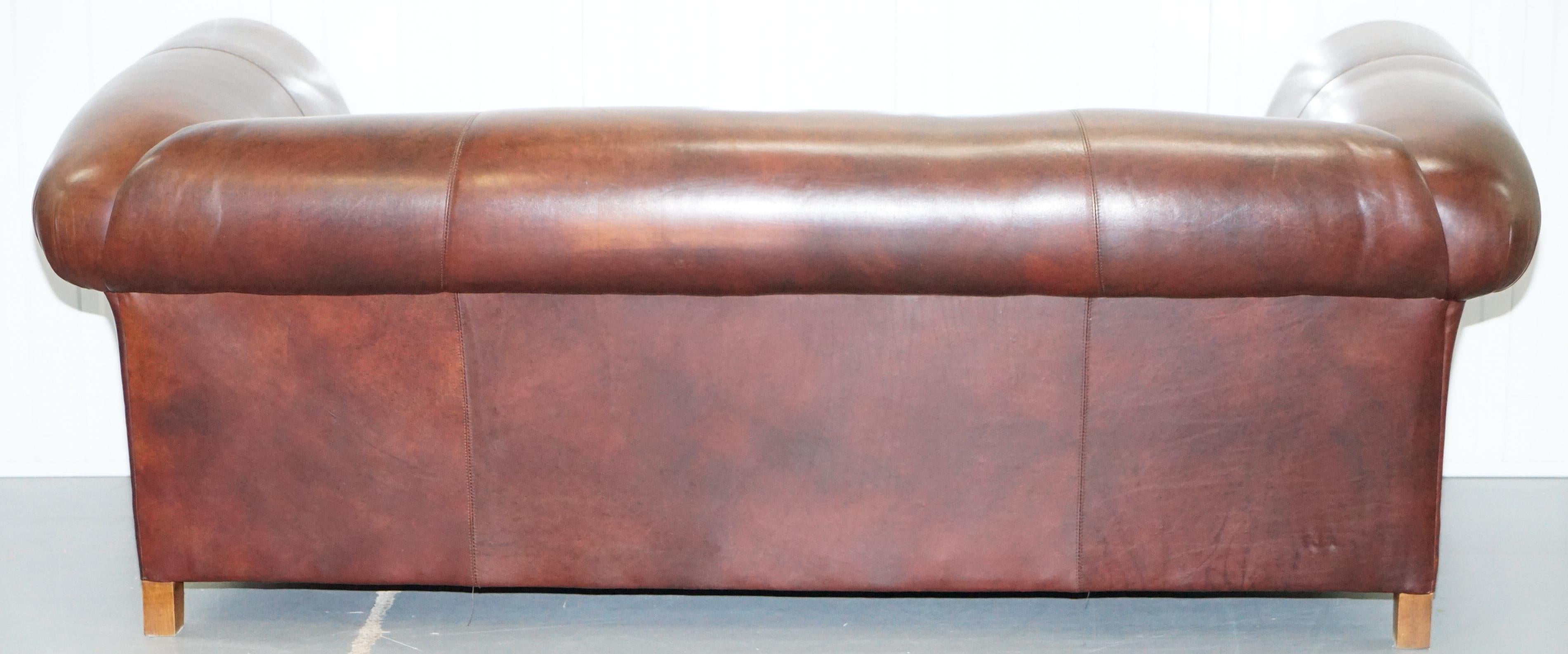 Large Buffalo Vintage Brown Leather Sofa Feather Filled Cushions Coil Sprung 14