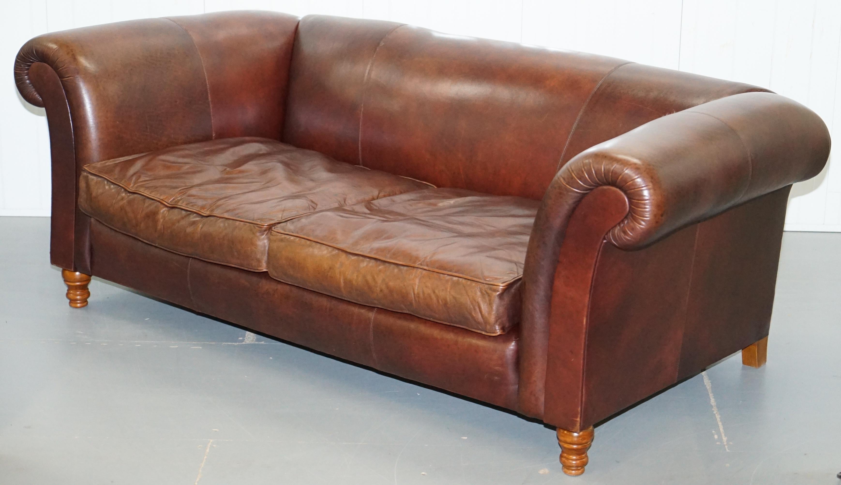 Modern Large Buffalo Vintage Brown Leather Sofa Feather Filled Cushions Coil Sprung