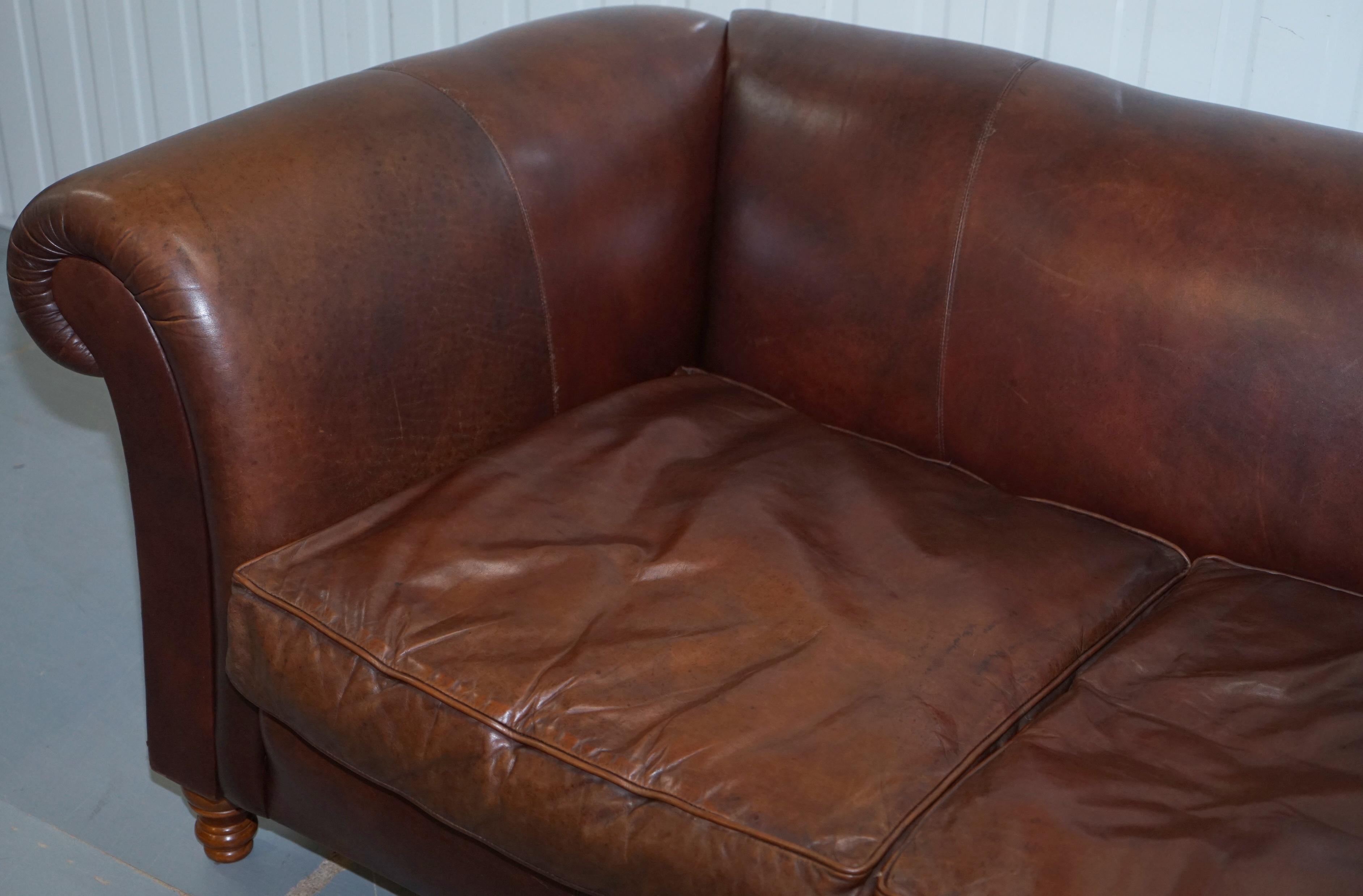 Hand-Crafted Large Buffalo Vintage Brown Leather Sofa Feather Filled Cushions Coil Sprung