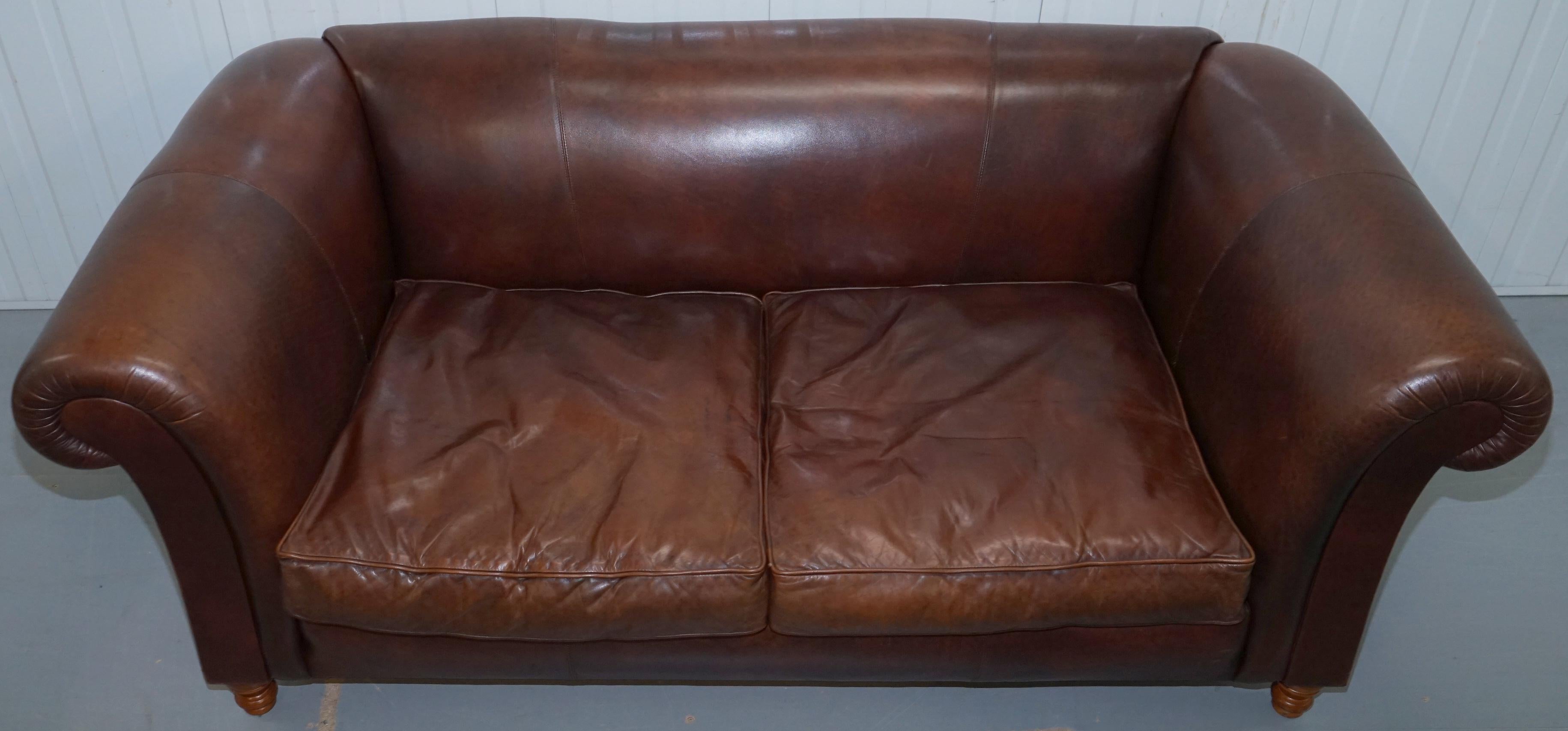 Contemporary Large Buffalo Vintage Brown Leather Sofa Feather Filled Cushions Coil Sprung