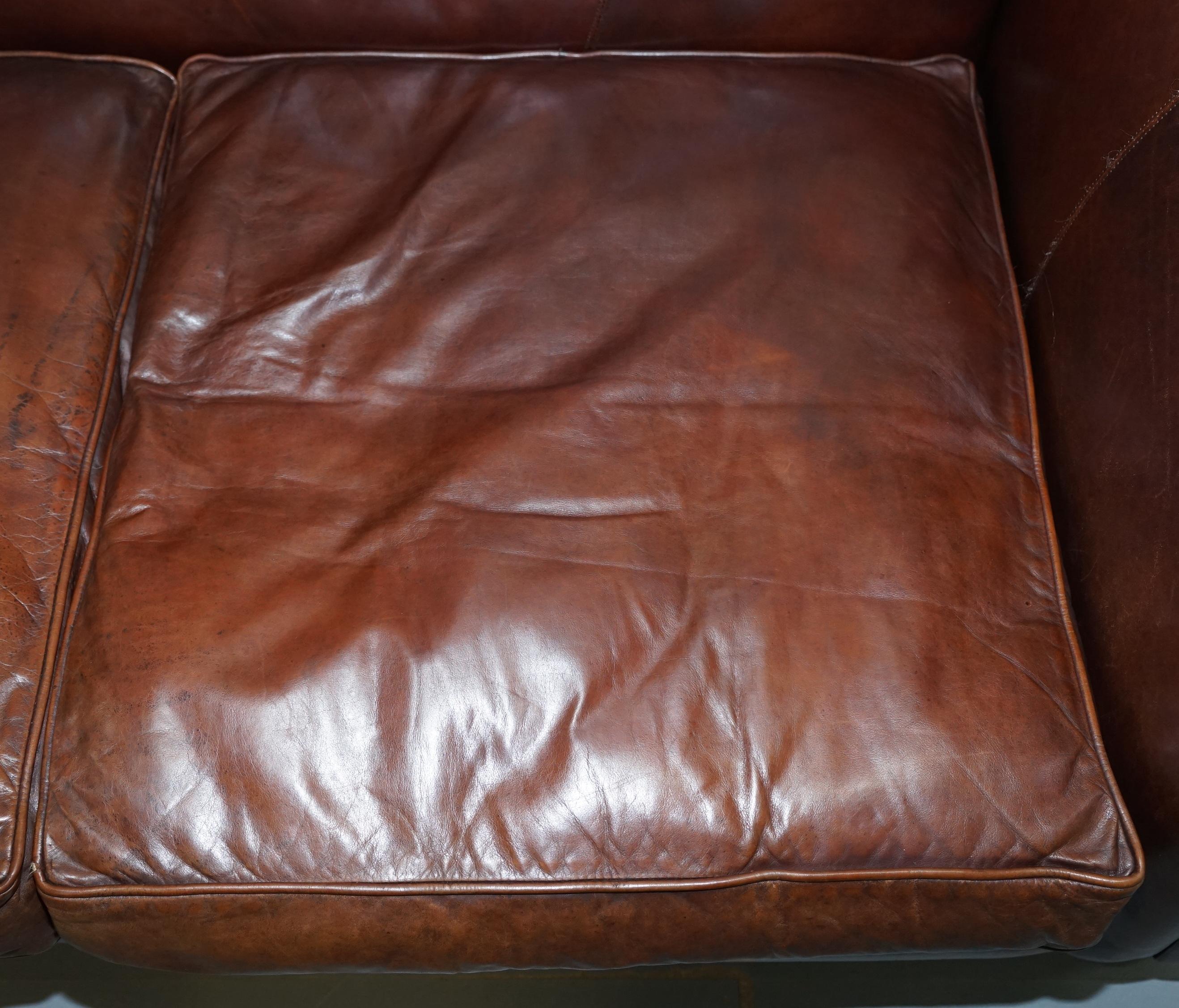 Large Buffalo Vintage Brown Leather Sofa Feather Filled Cushions Coil Sprung 1