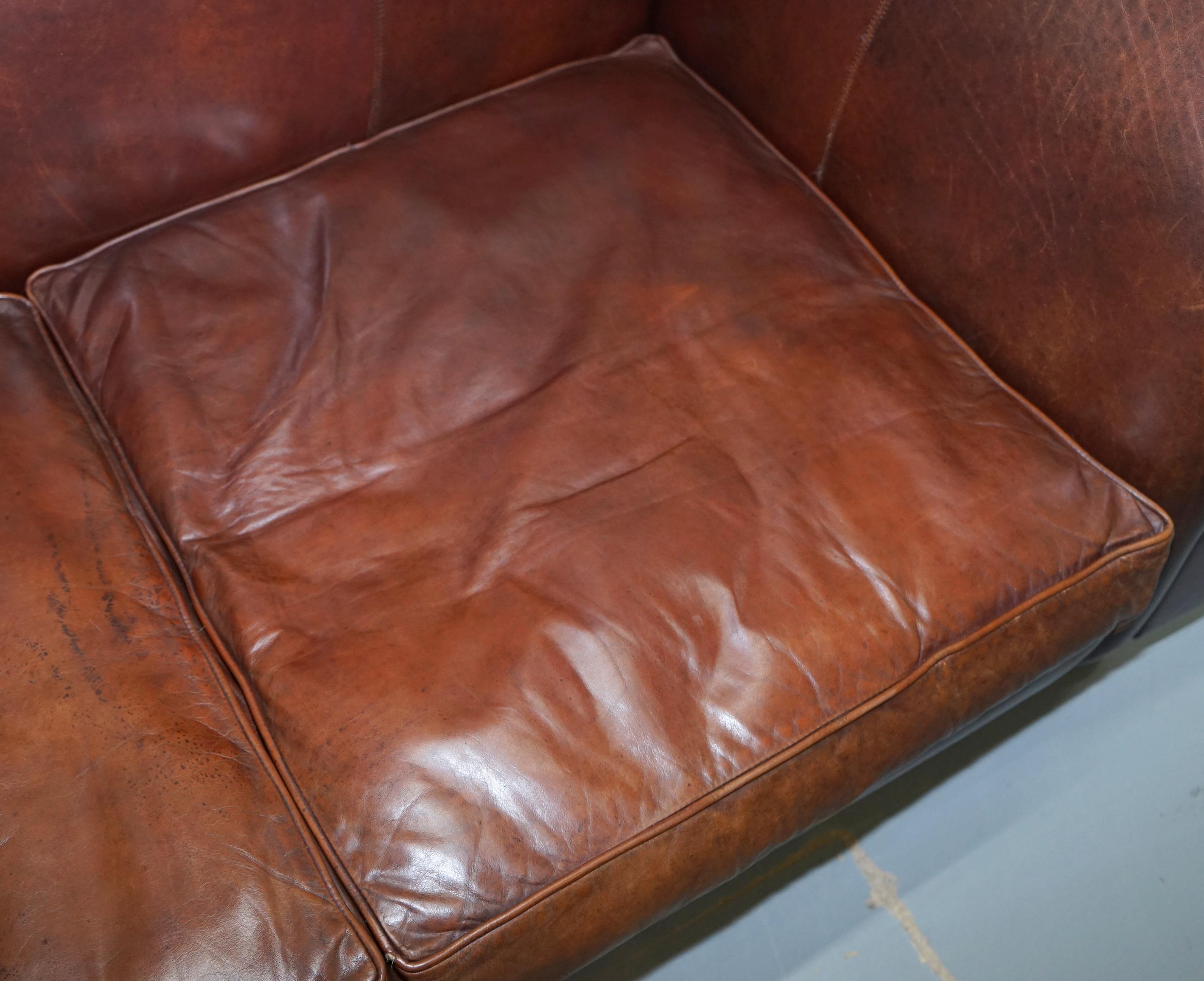 Large Buffalo Vintage Brown Leather Sofa Feather Filled Cushions Coil Sprung 2